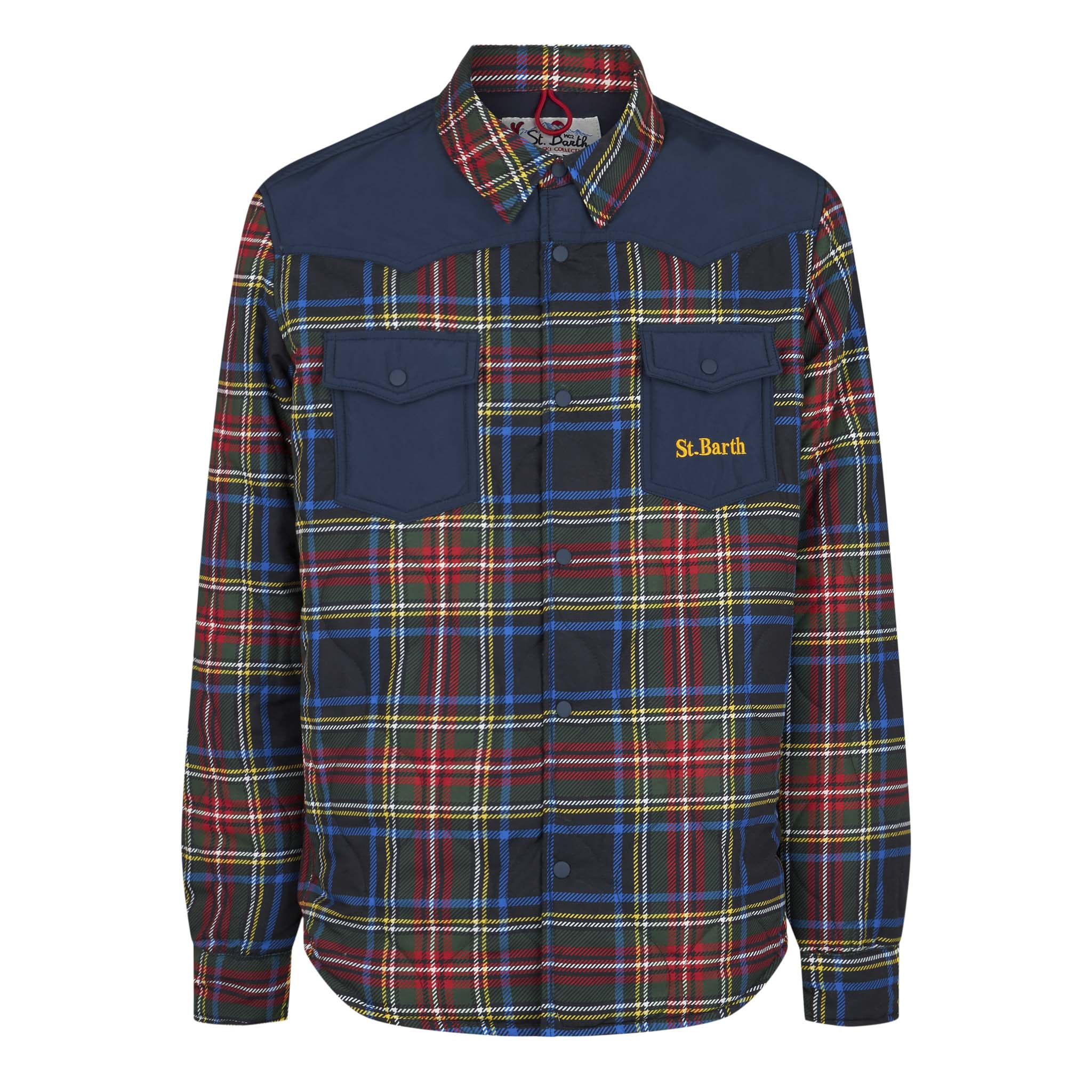 Man Tartan Padded Overshirt With Patch Pockets Jacket