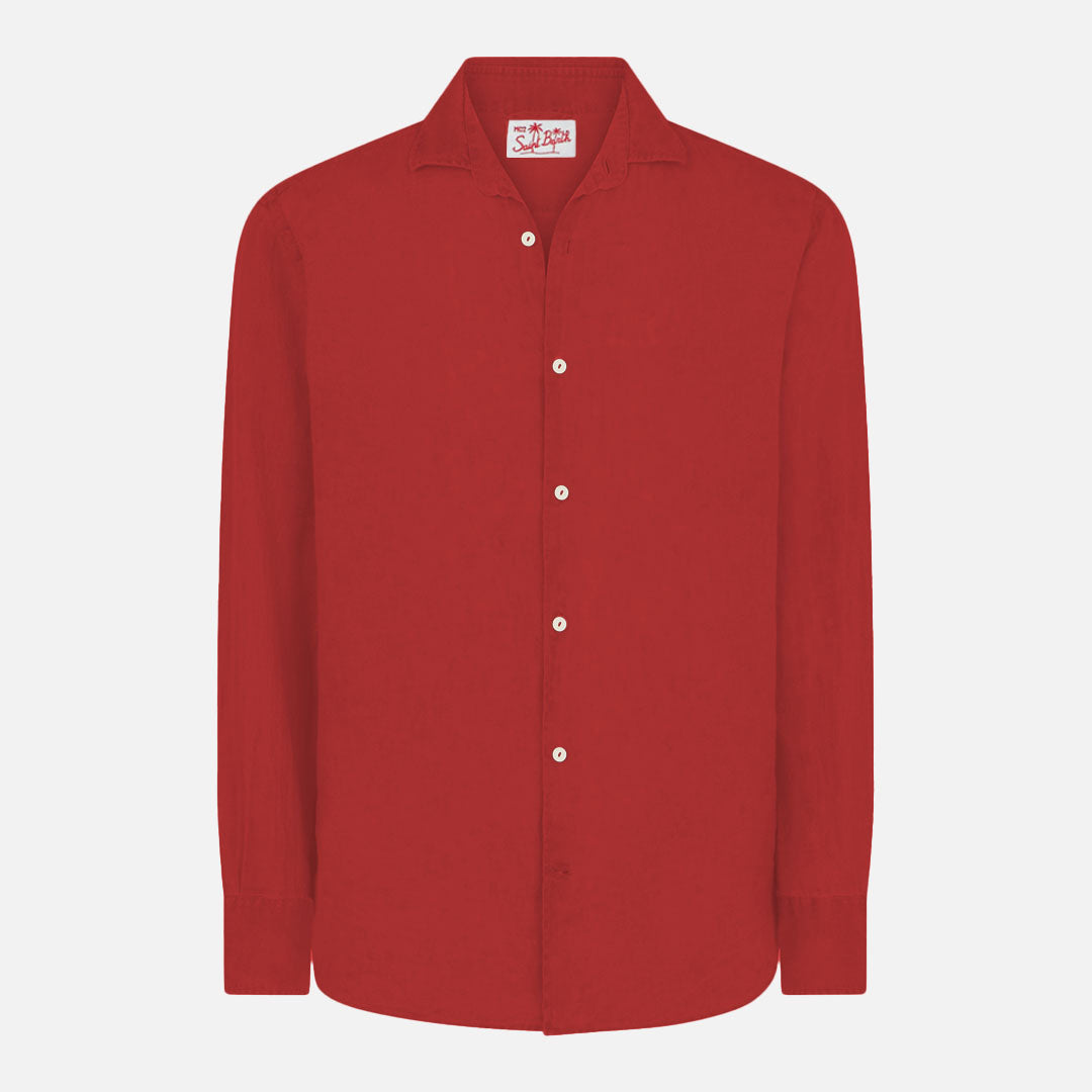 Man Burgundy Linen Pamplona Shirt Red