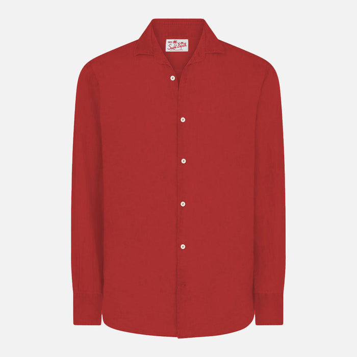 Man Burgundy Linen Pamplona Shirt Red