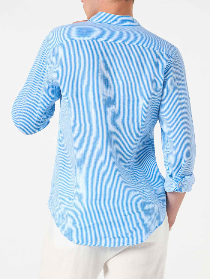Man Striped Linen Pamplona Shirt Sky