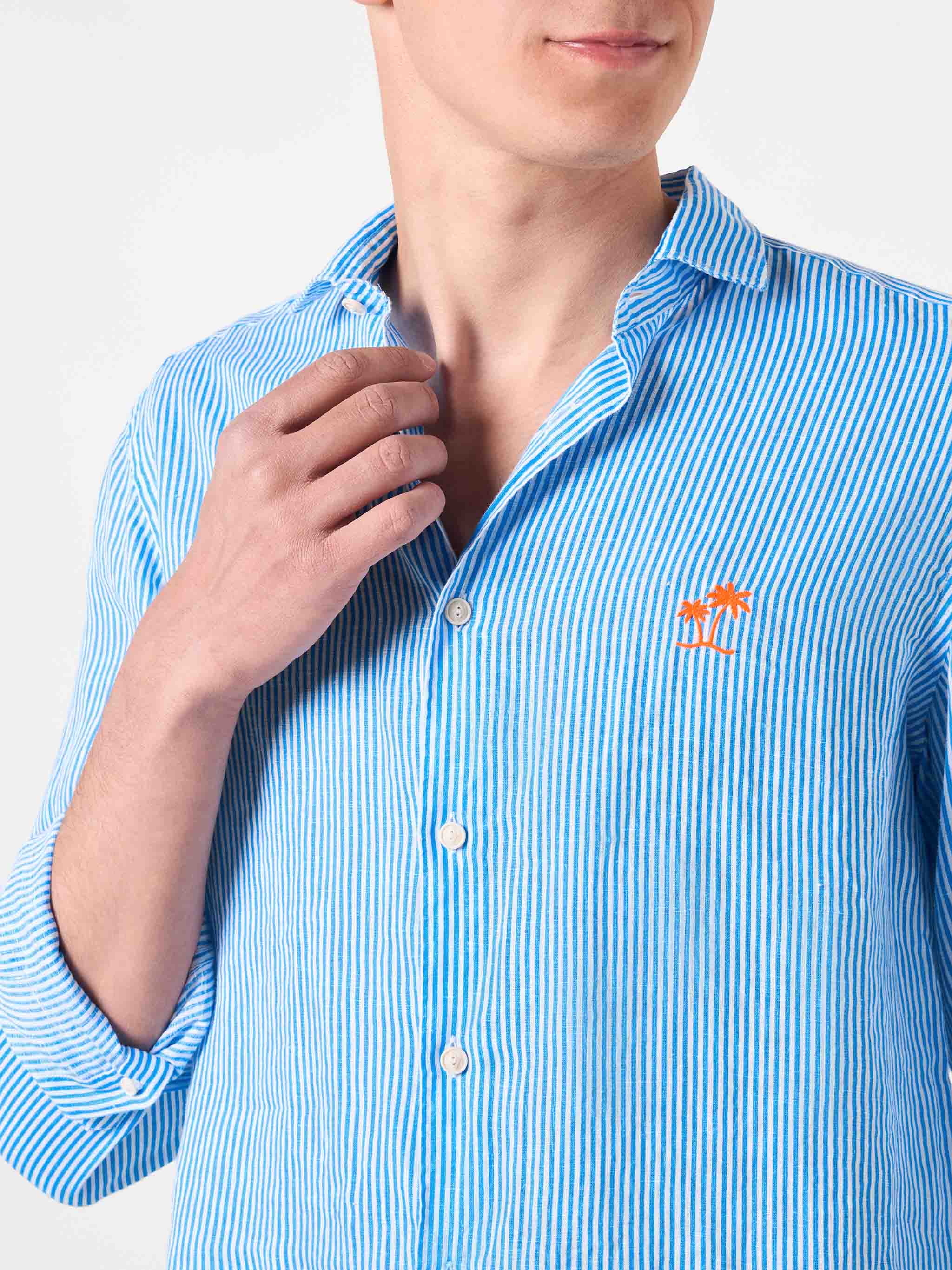 Man Striped Linen Pamplona Shirt Sky