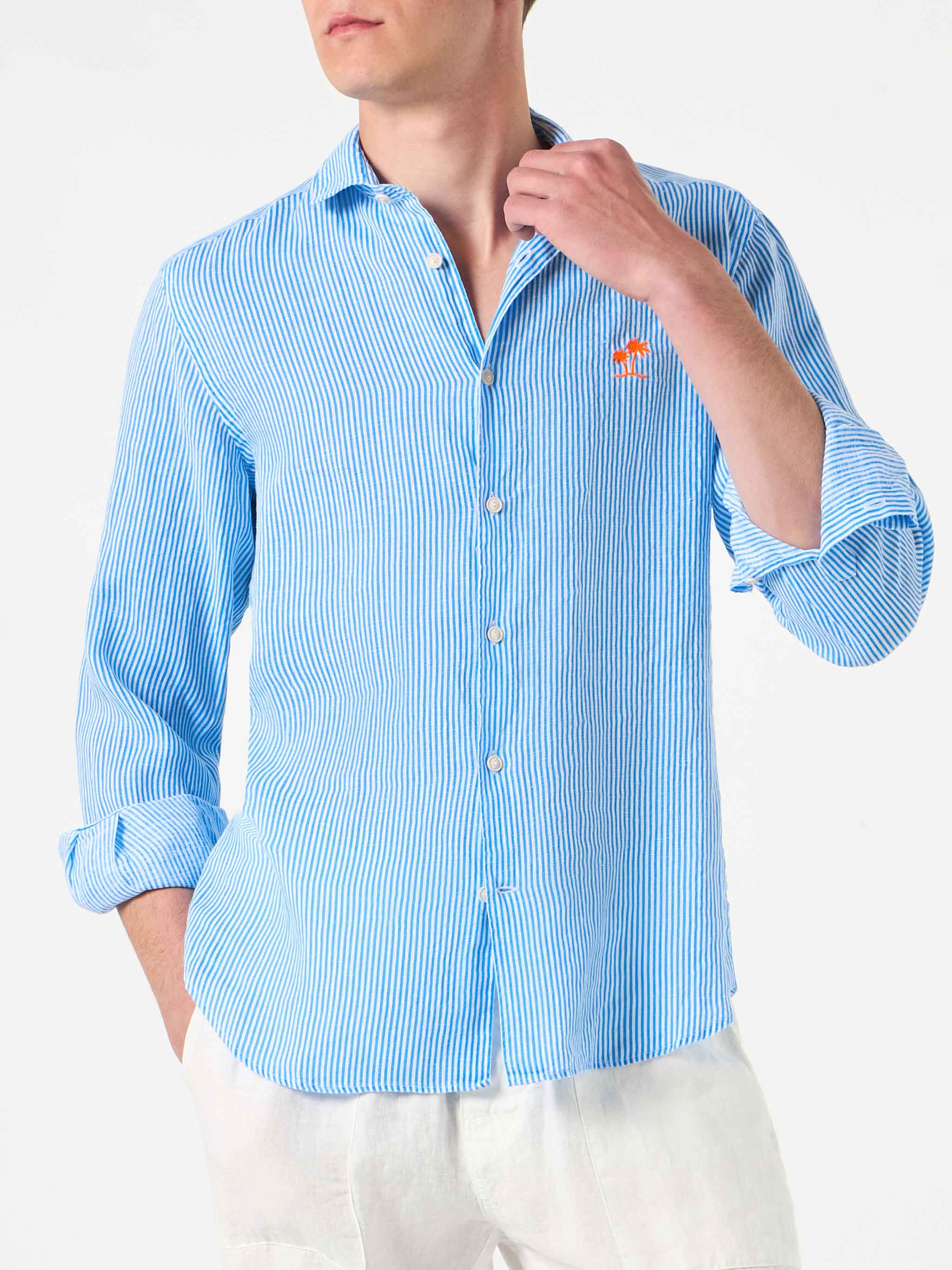 Man Striped Linen Pamplona Shirt Sky