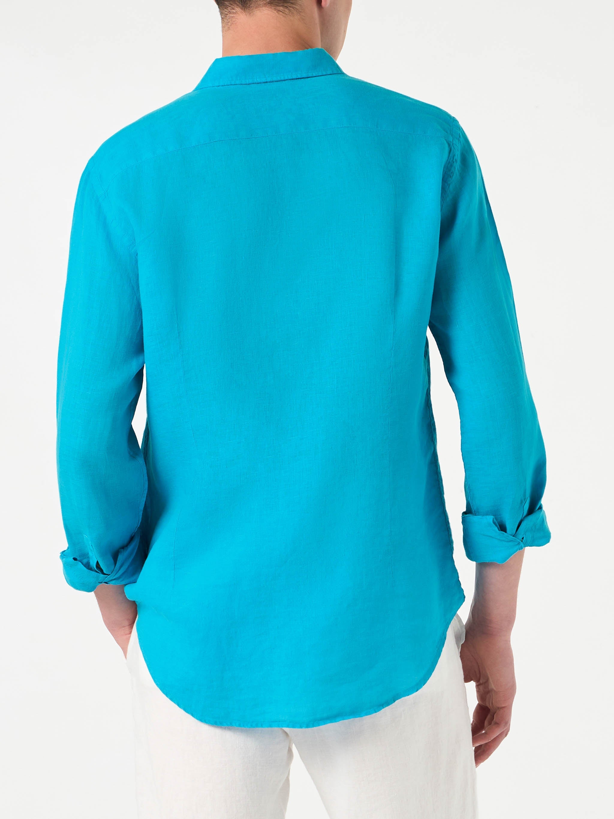 Man Turquoise Linen Pamplona Shirt Blue