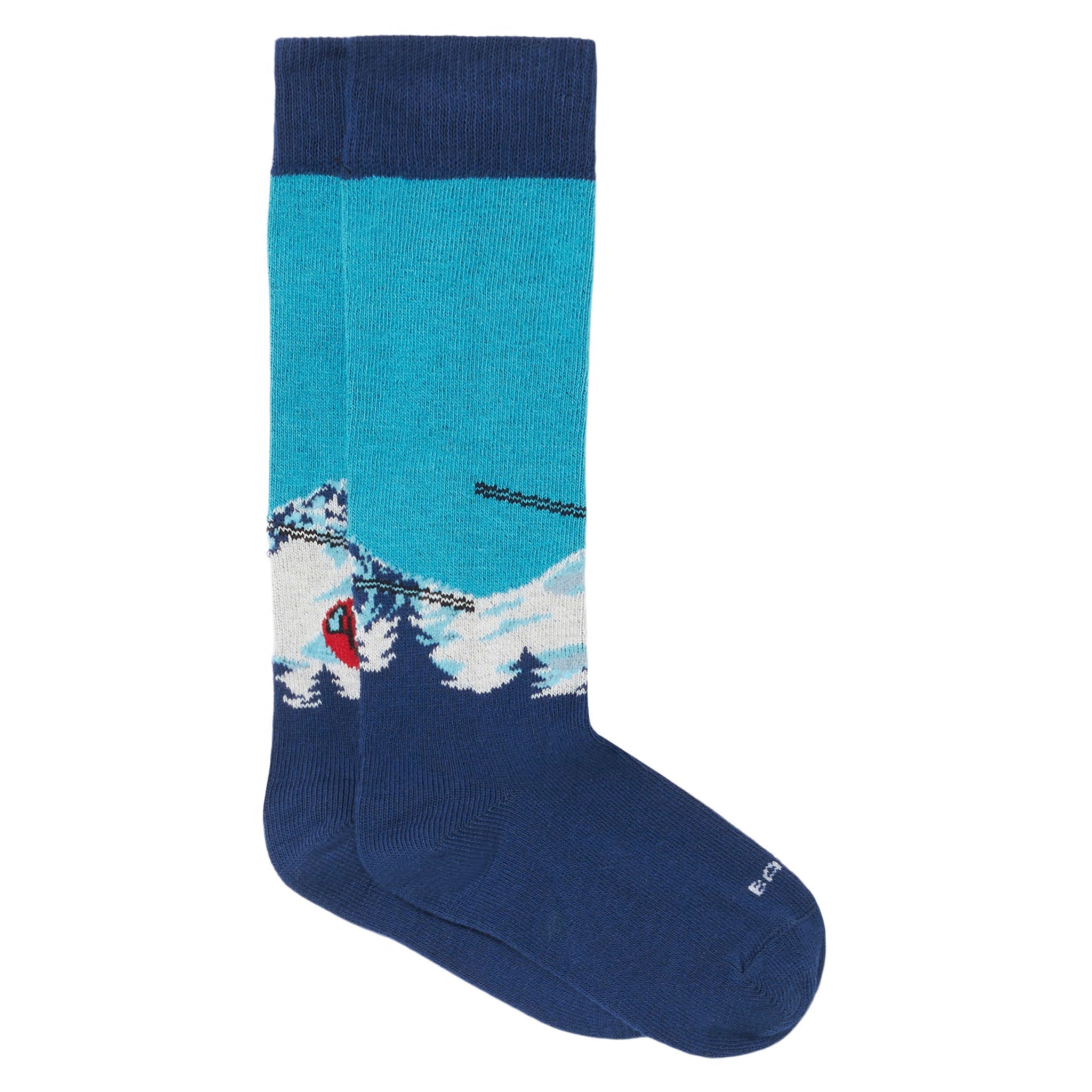 Boy Long Socks With Mountain Postcard Print Blue