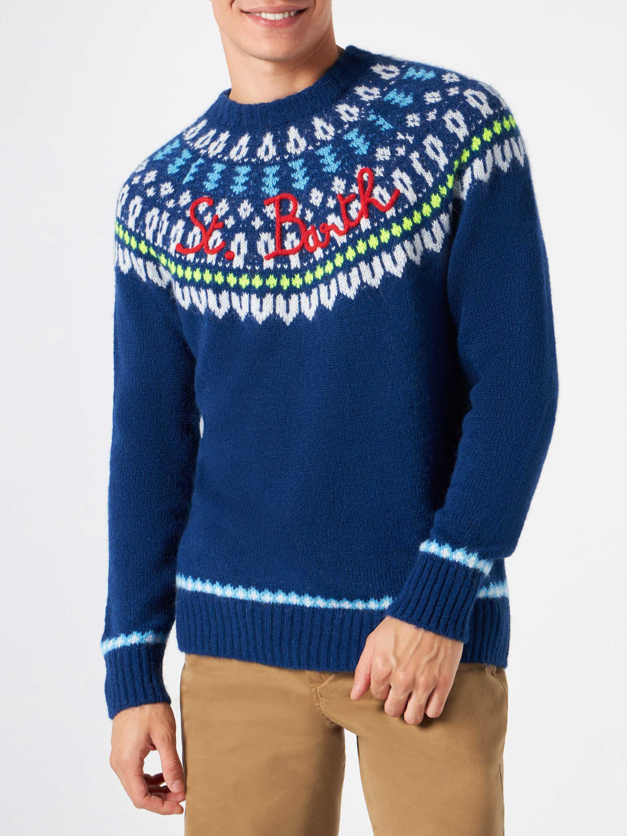 Crewneck Sweater Heron With Fair-Isle Jacquard Blue
