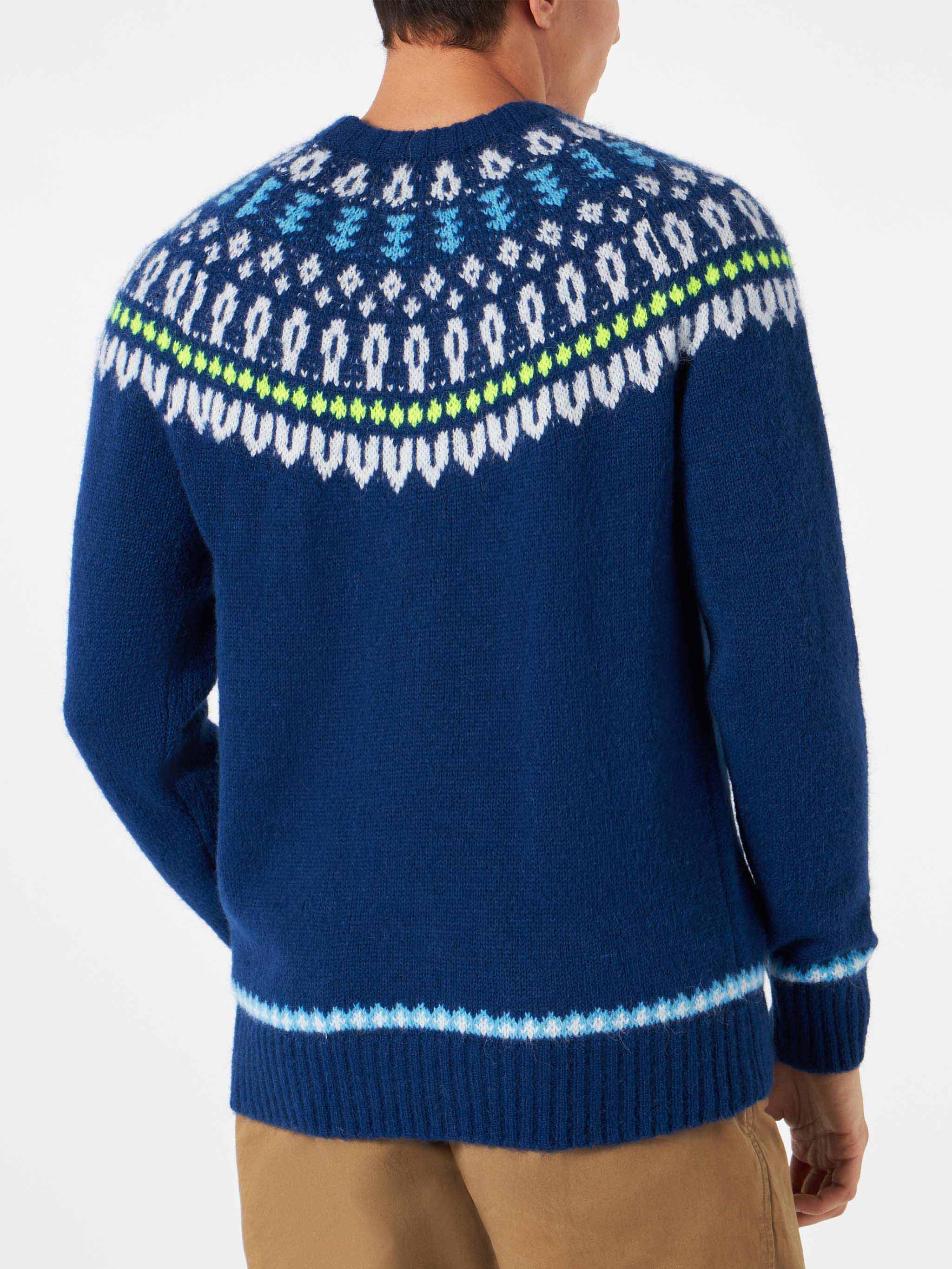 Crewneck Sweater Heron With Fair-Isle Jacquard Blue