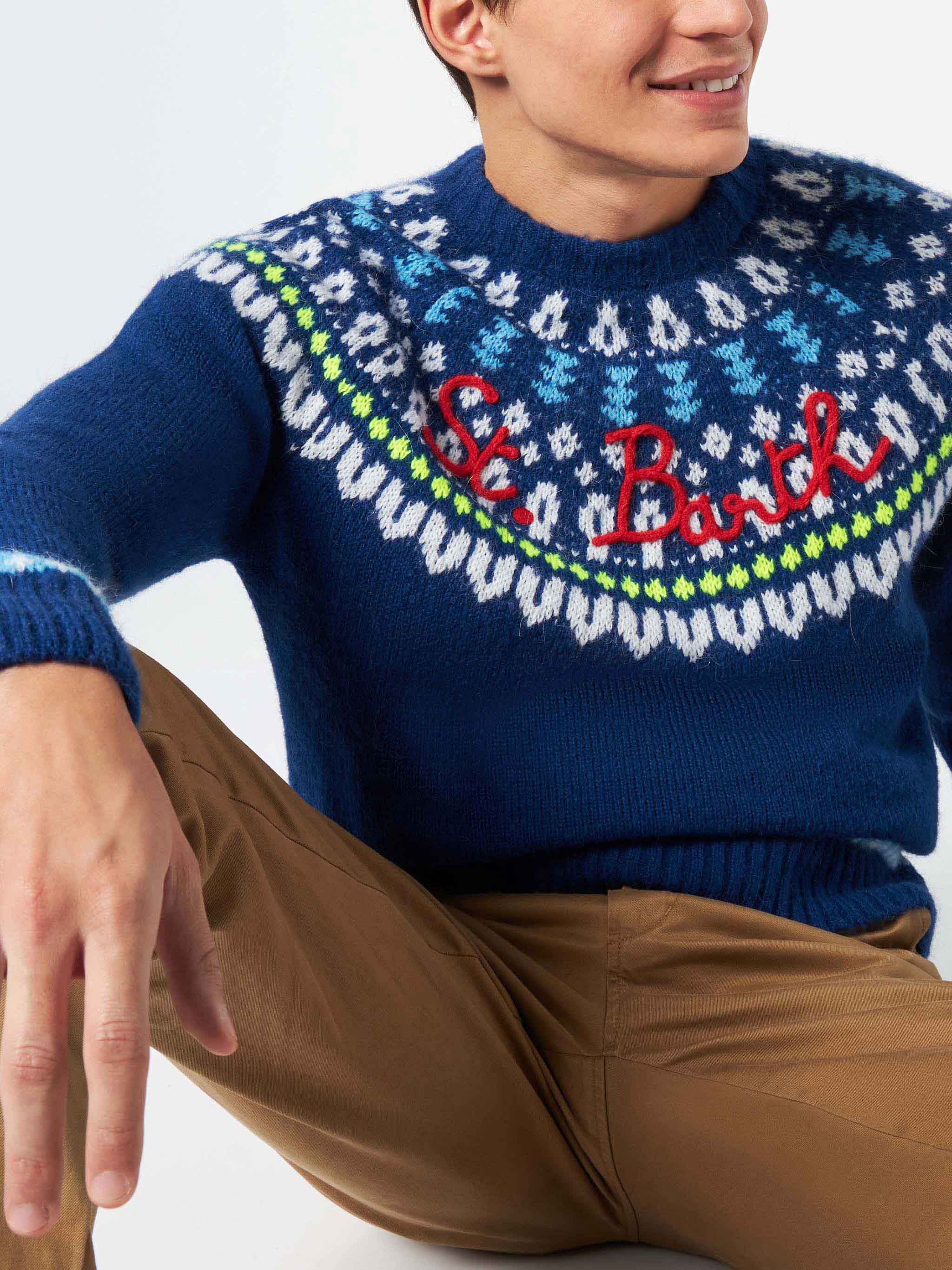 Crewneck Sweater Heron With Fair-Isle Jacquard Blue