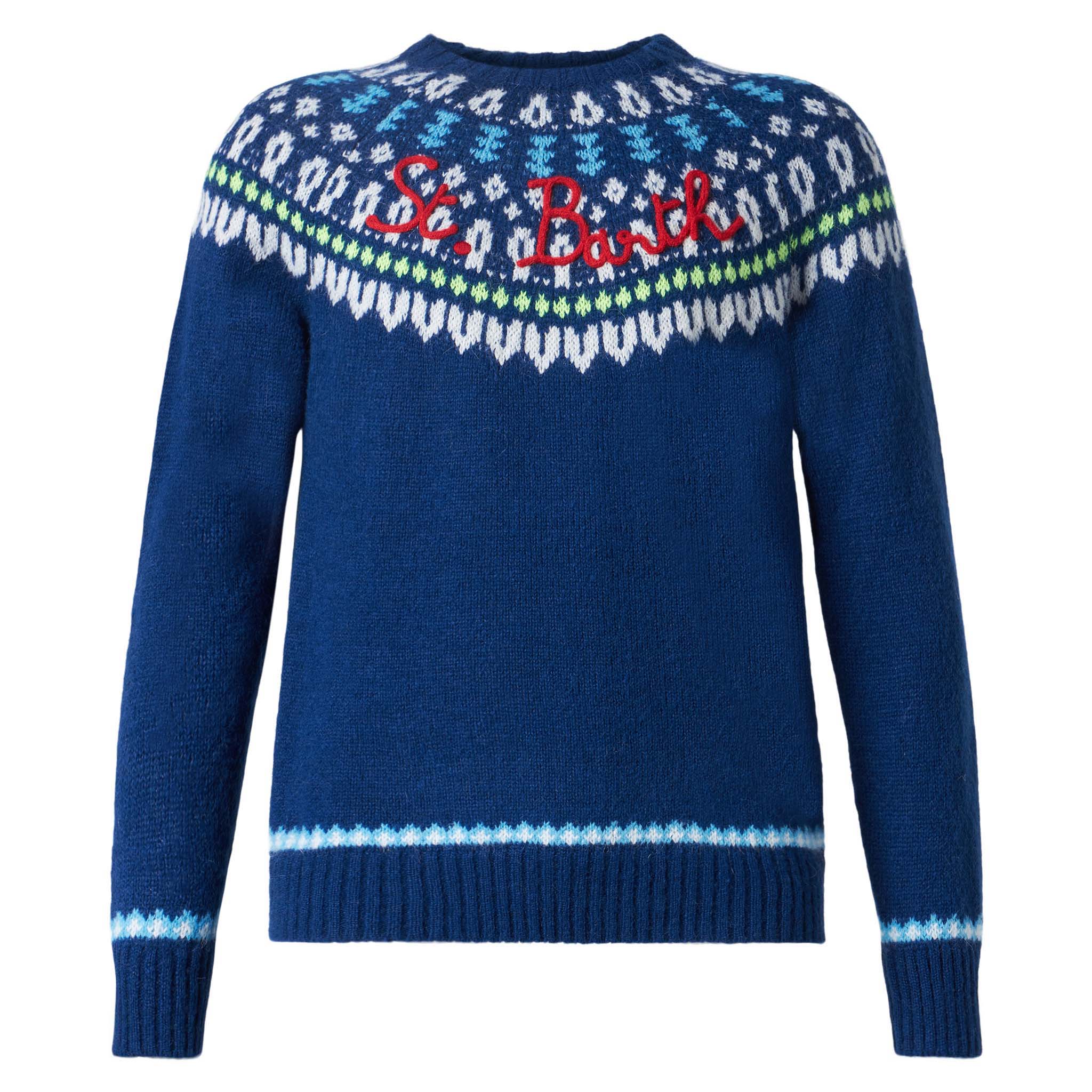 Crewneck Sweater Heron With Fair-Isle Jacquard Blue