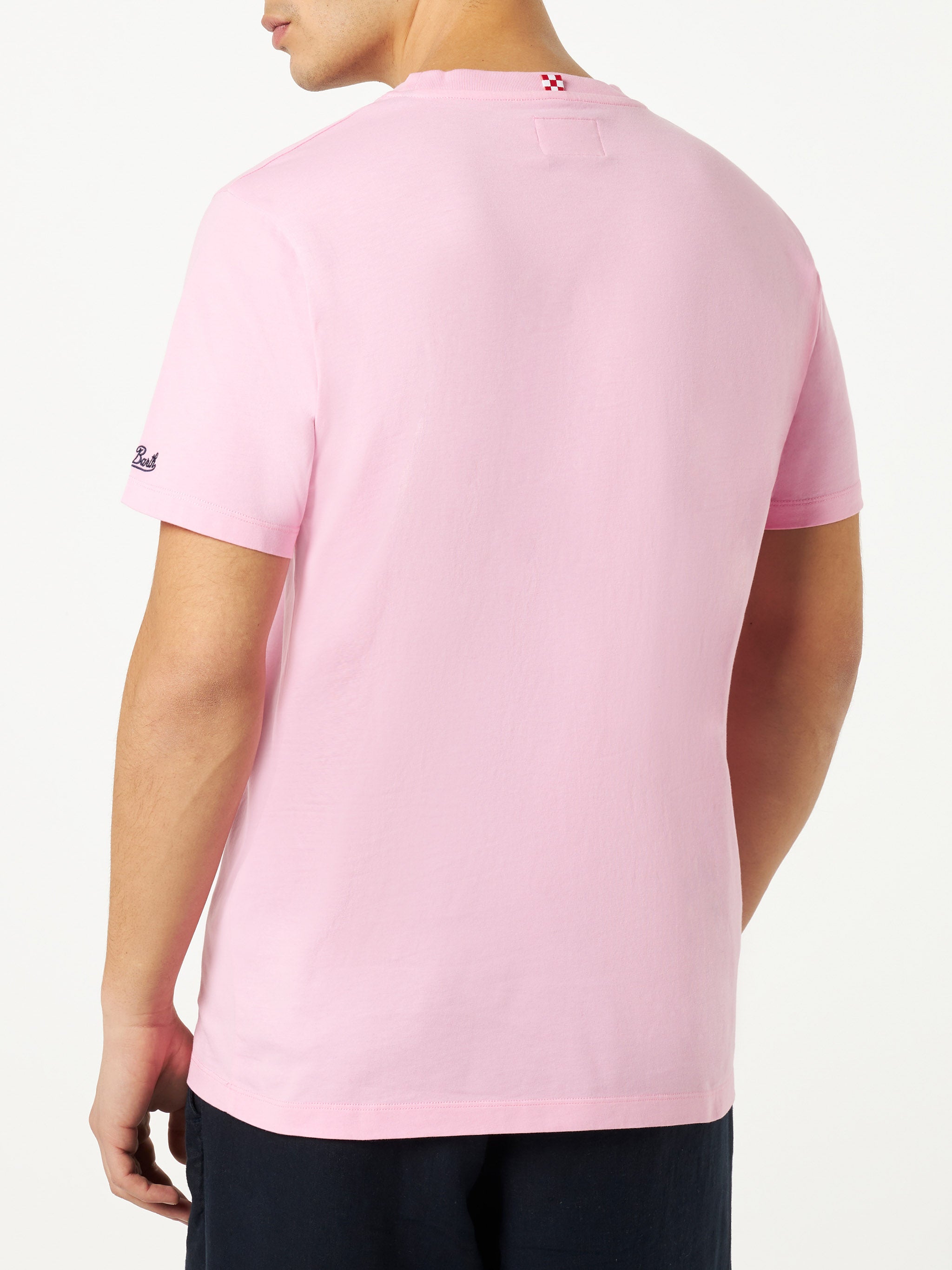 Man Cotton T-Shirt With Gin And Flower Print Pink