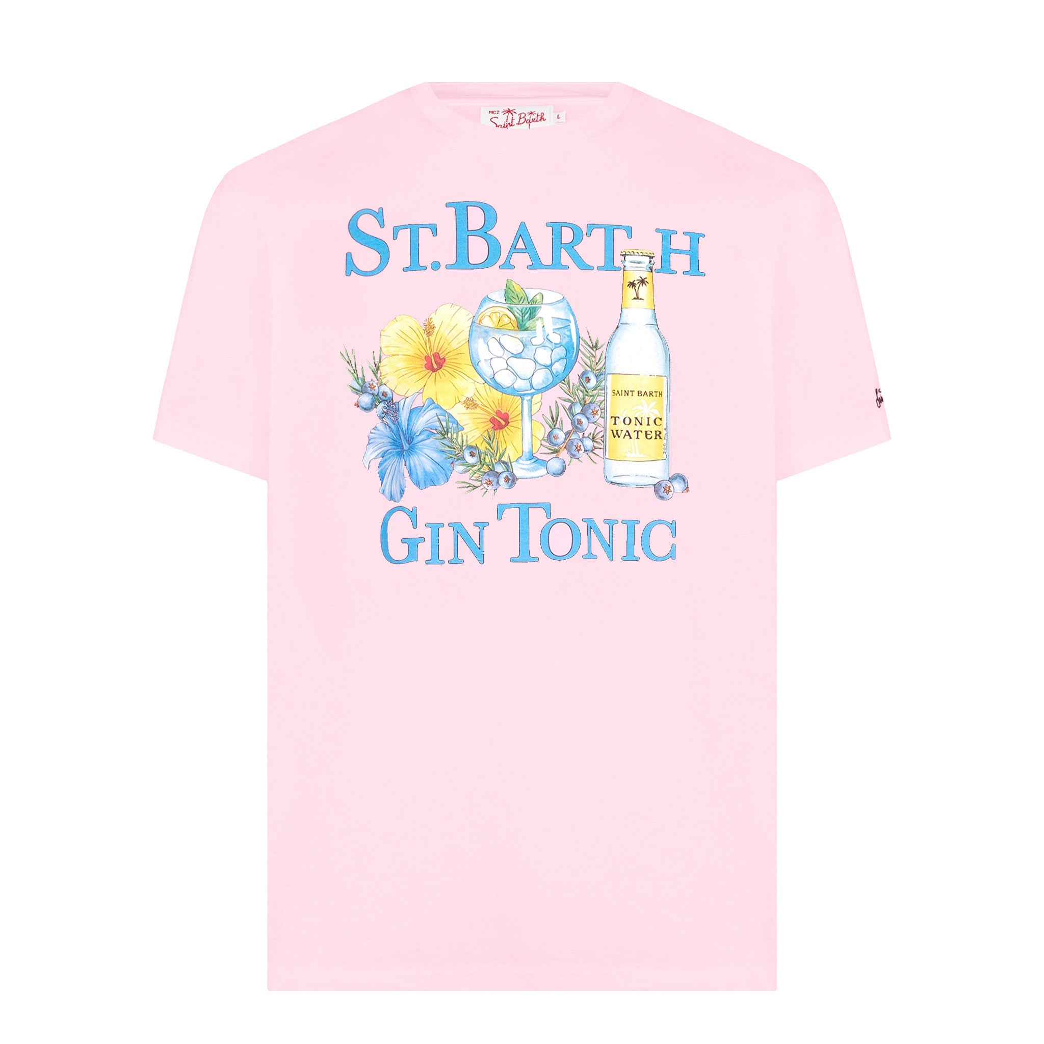 Man Cotton T-Shirt With Gin And Flower Print Pink