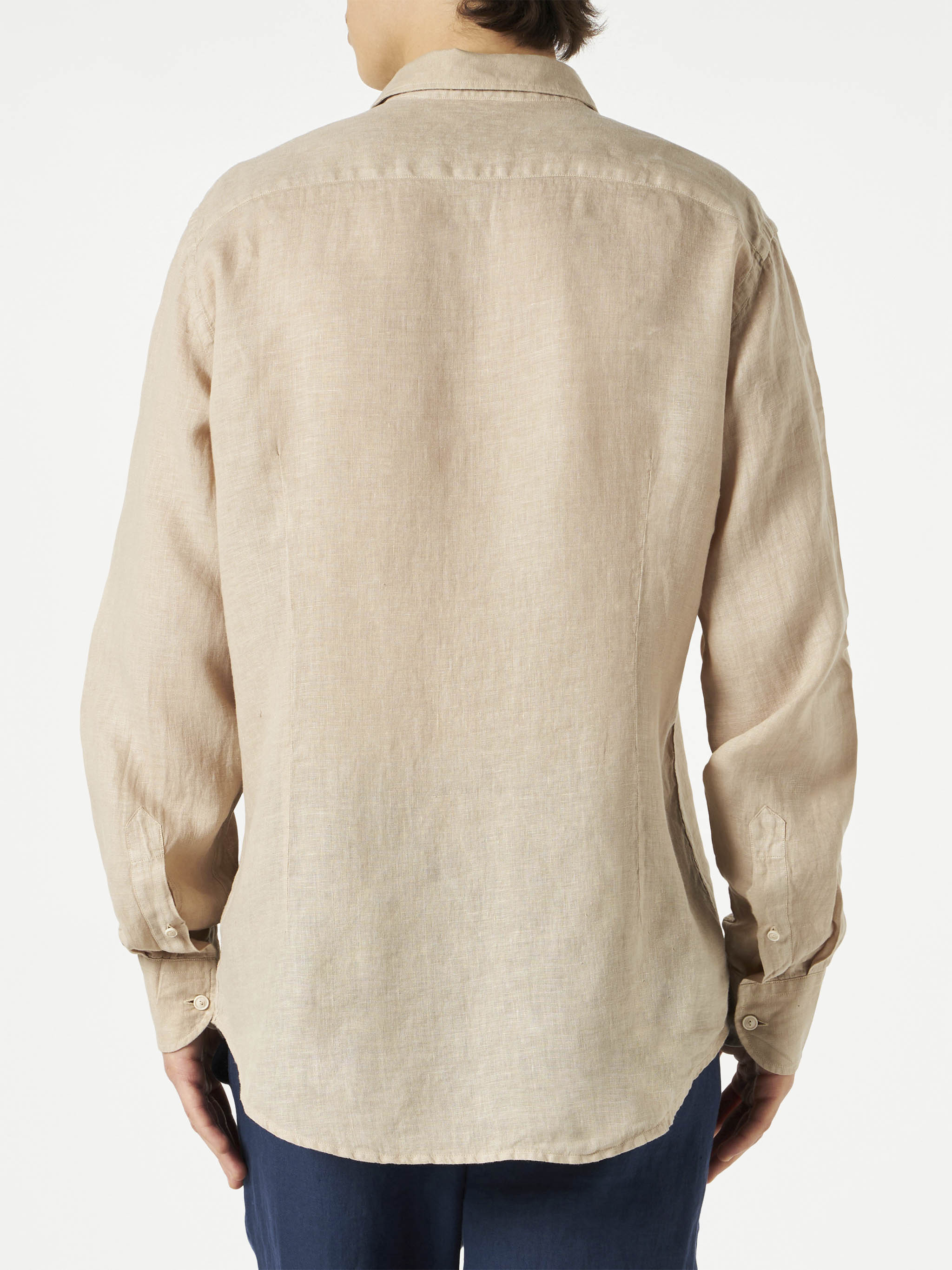 Man Beige Linen Pamplona Shirt White