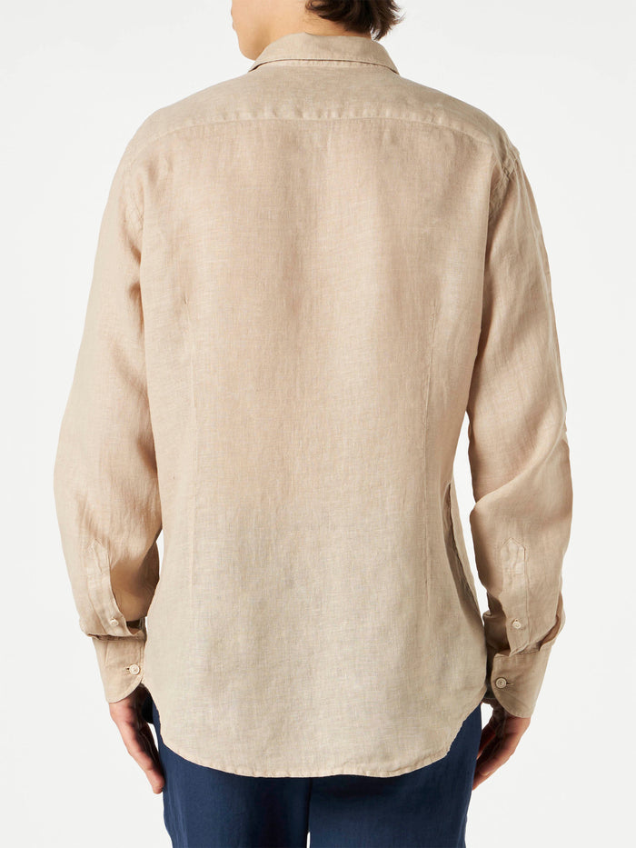 Man Beige Linen Pamplona Shirt White