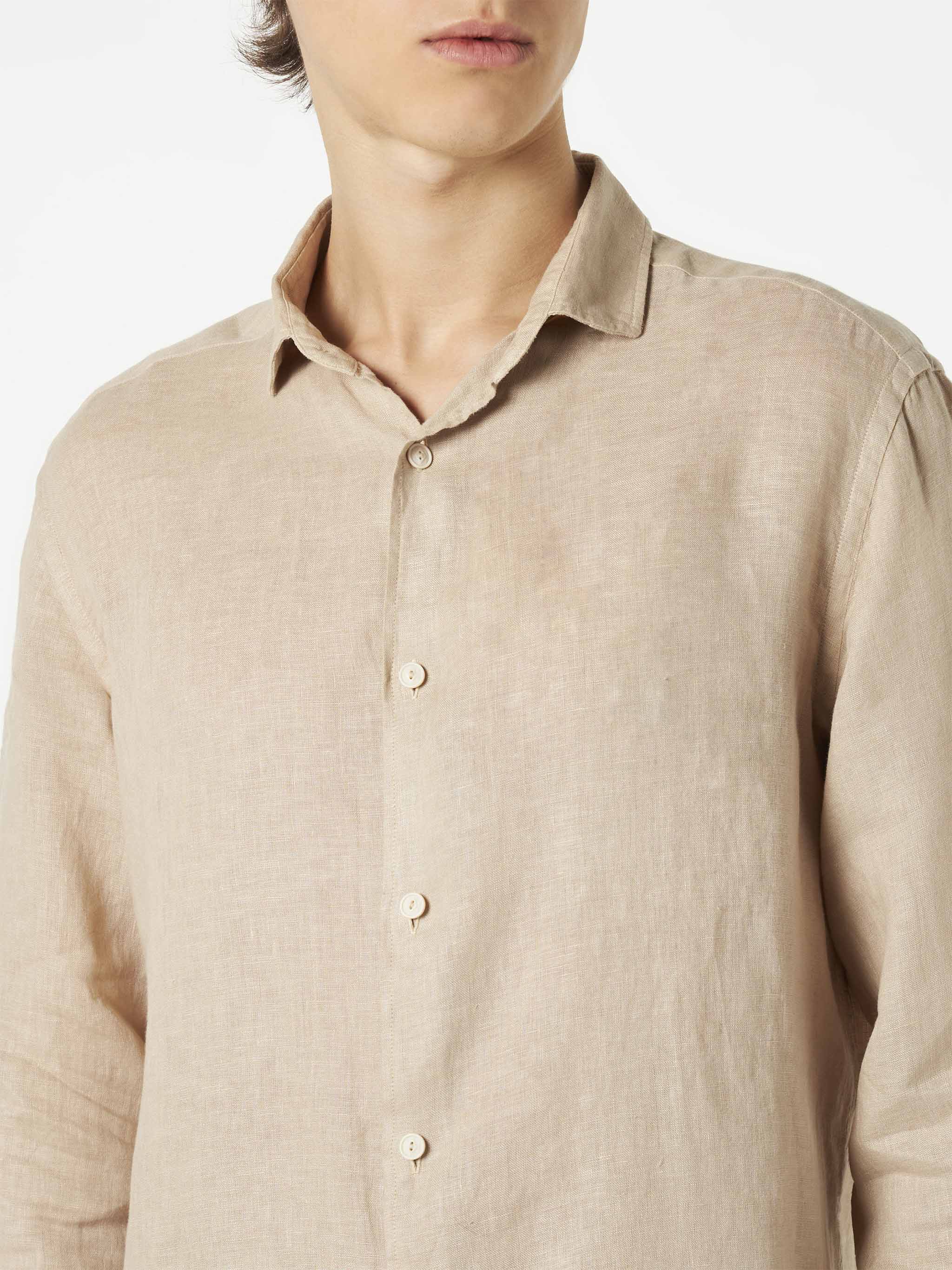 Man Beige Linen Pamplona Shirt White