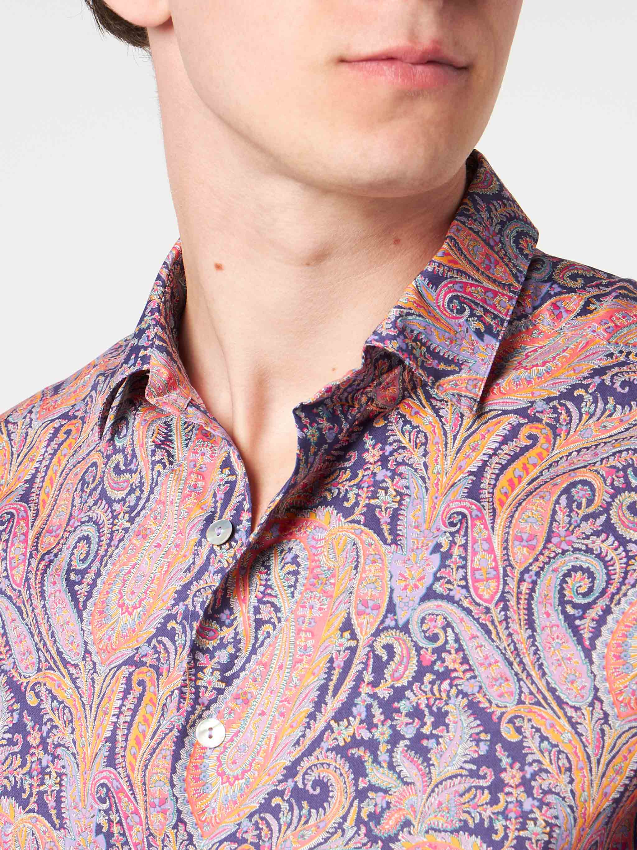 Man Muslin Cotton Sikelia Shirt With Paisley Print | Made Liberty Fabric Orange
