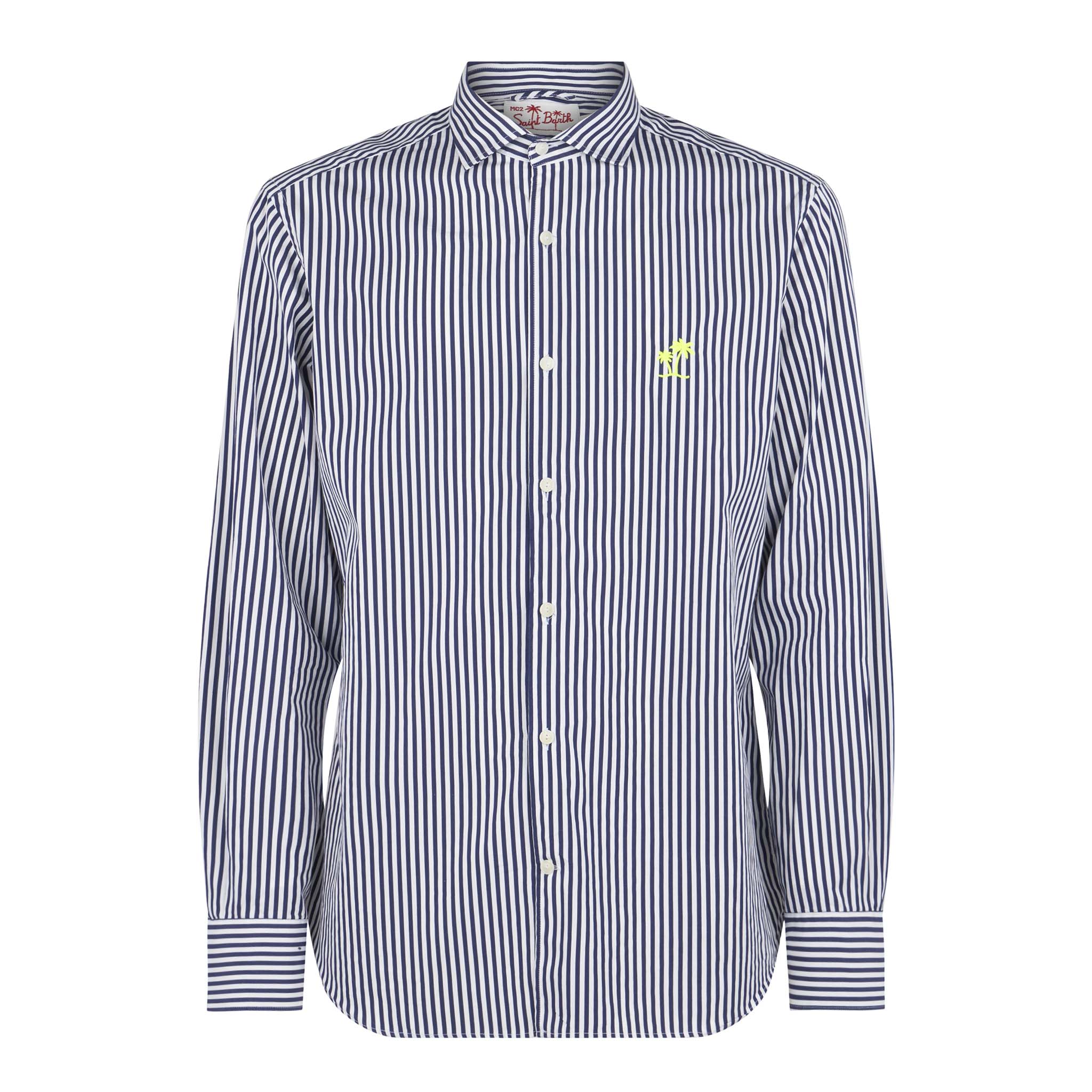 Man Striped Cotton Pamplona Shirt Blue