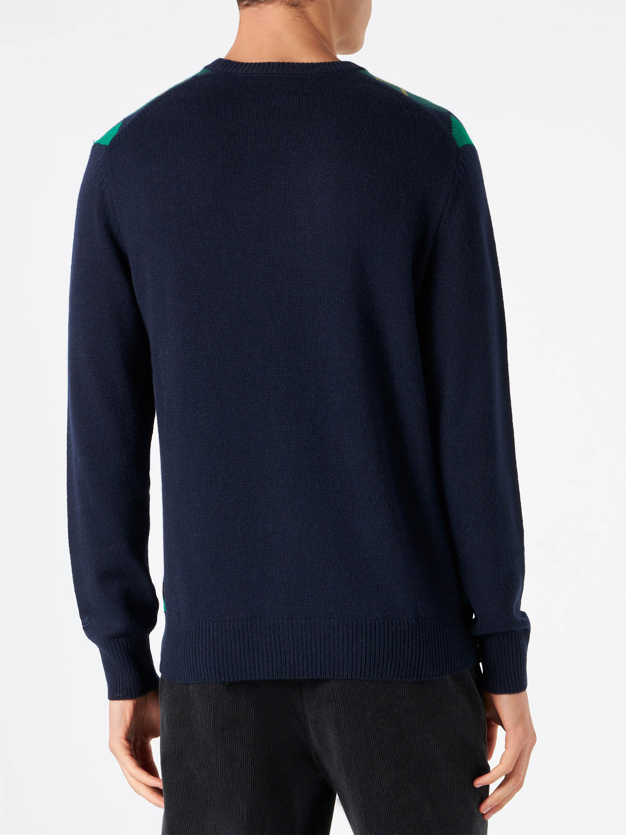 Crewneck Sweater Heron With Argyle Jacquard Blue