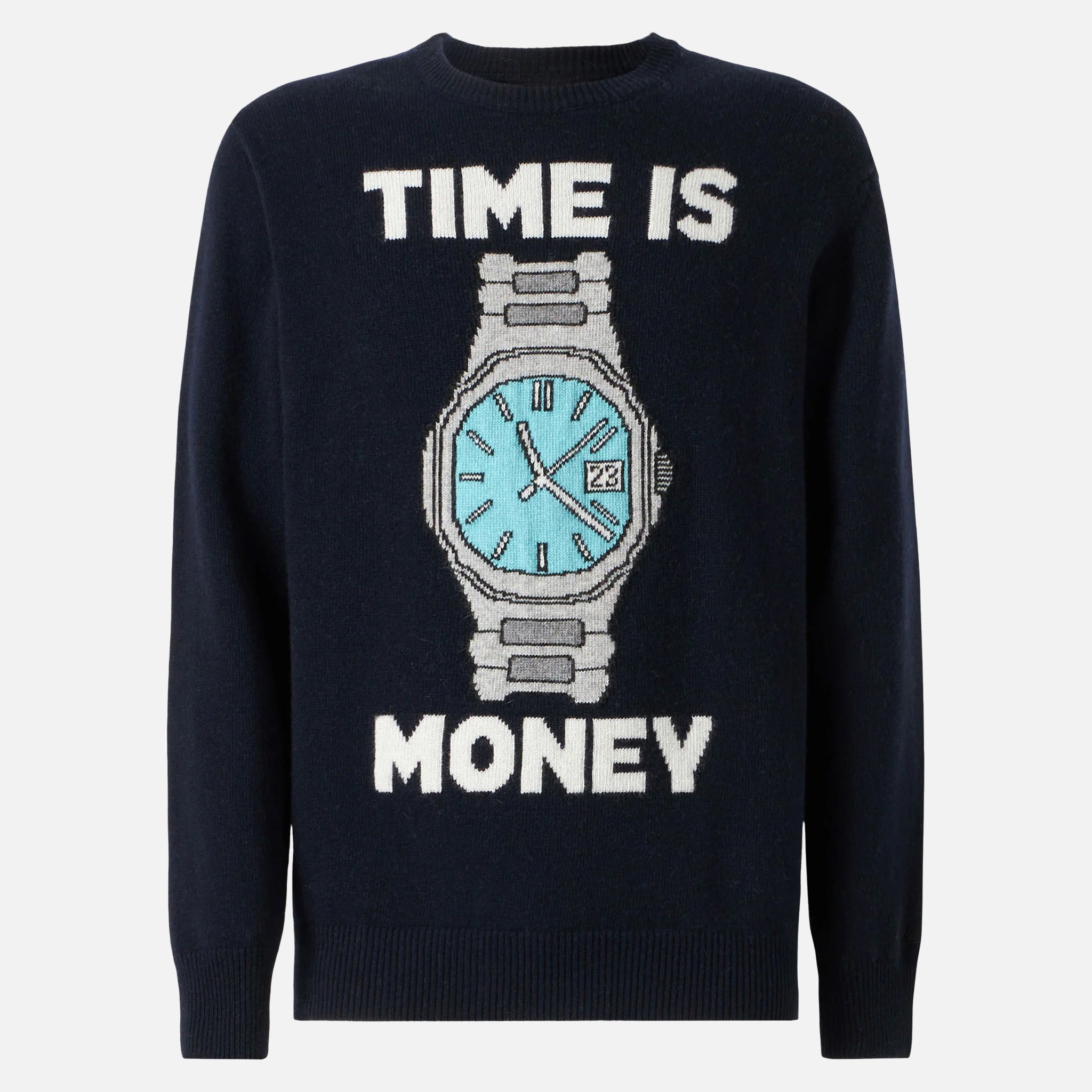 Man Sweater With Time Is Money Embroidery Blue