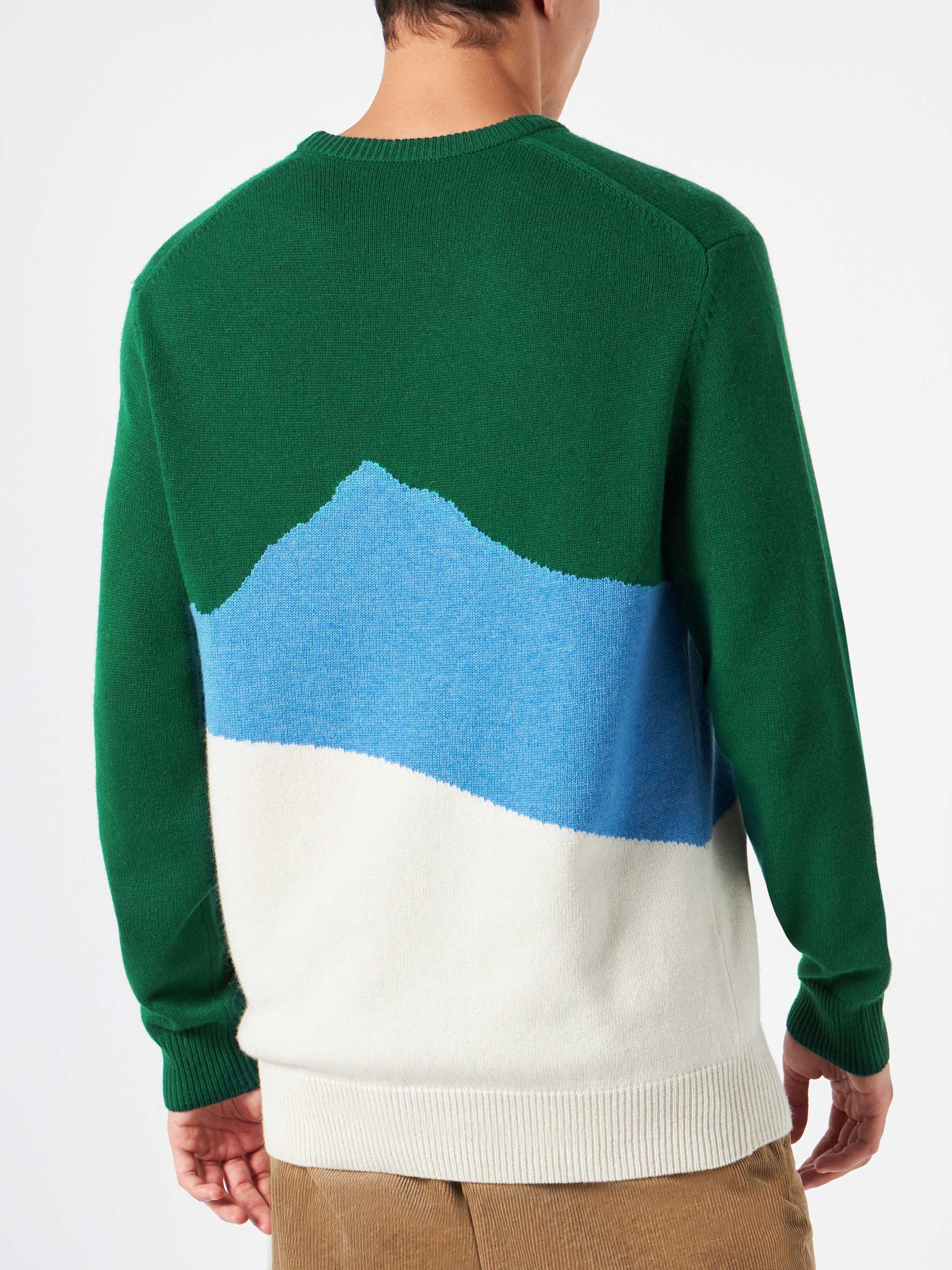 Crewneck Sweater Heron With Aspen Vintage Postcard Jacquard Green
