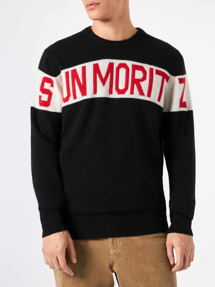 Crewneck Sweater Heron With Sun Moritz Jacquard Black