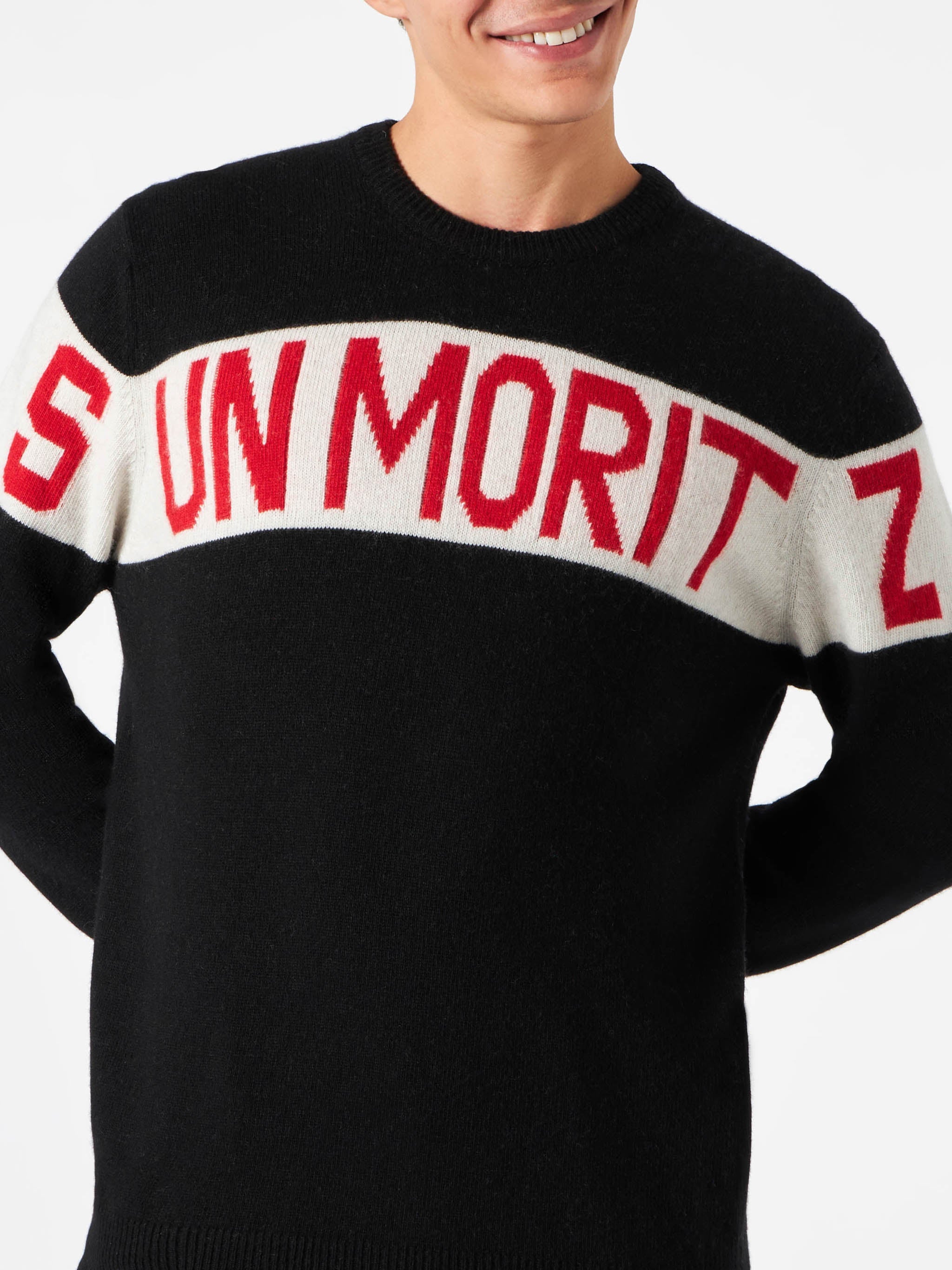 Crewneck Sweater Heron With Sun Moritz Jacquard Black
