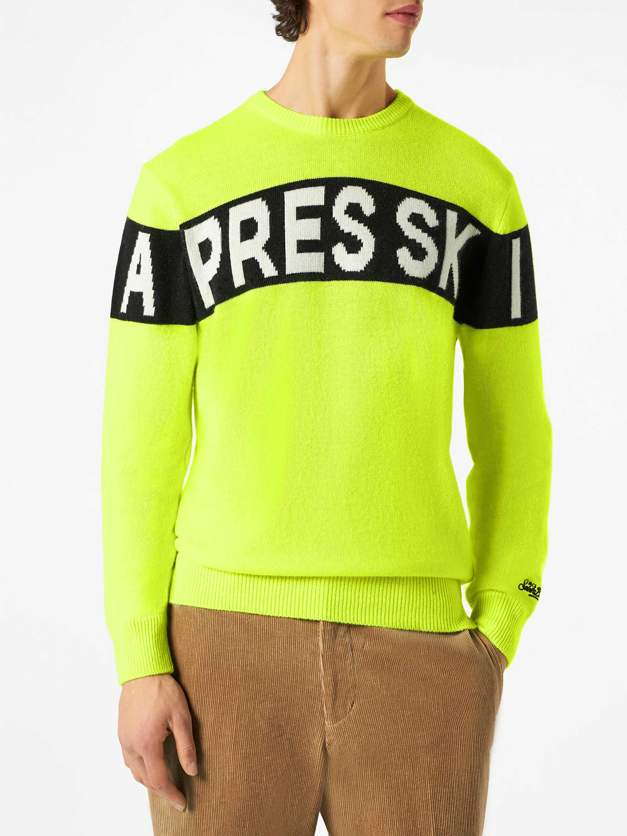 Man Sweater With Apres Ski Lettering Yellow
