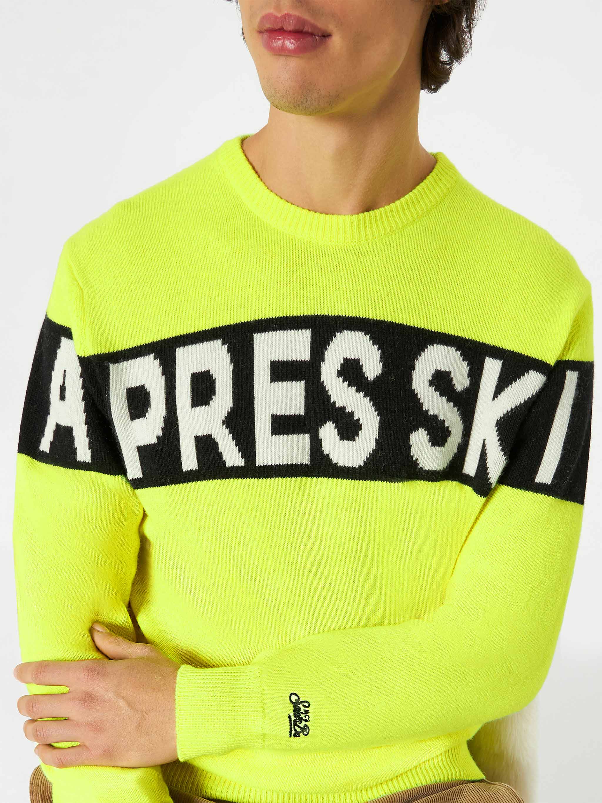 Man Sweater With Apres Ski Lettering Yellow