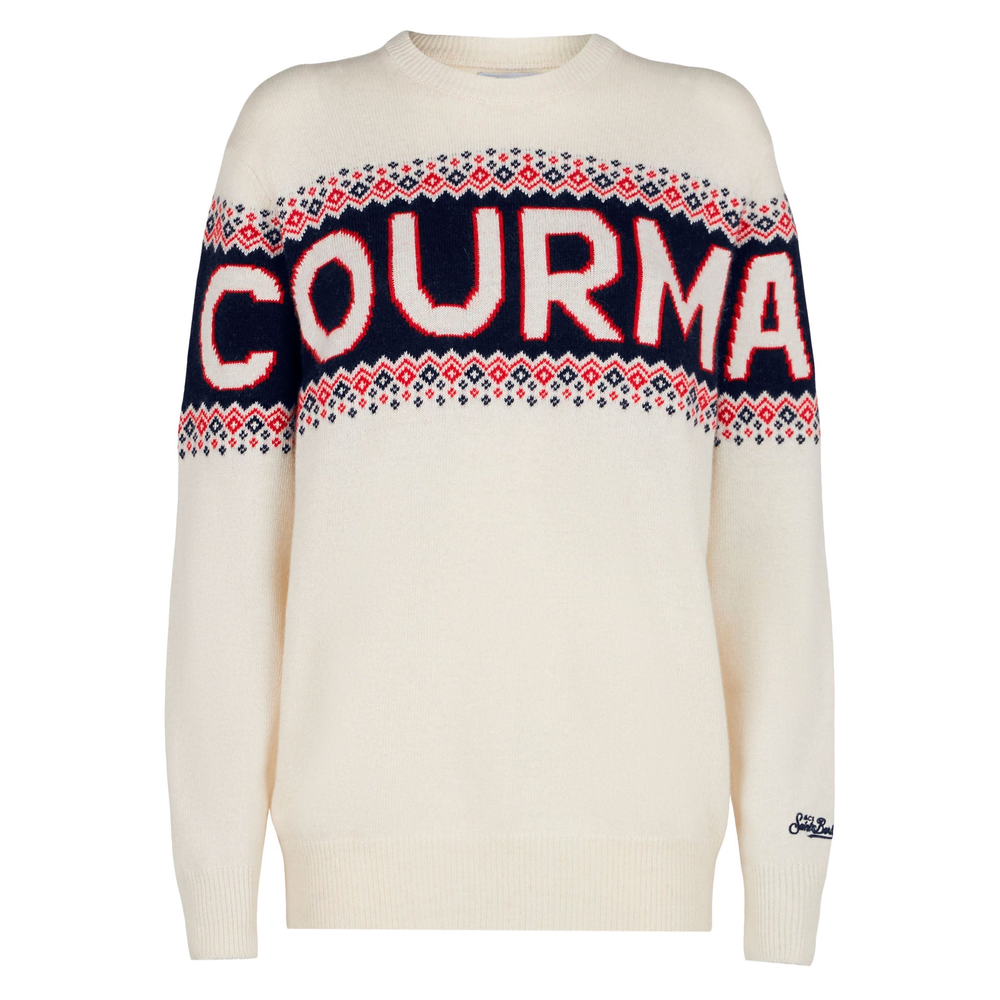 Crewneck Sweater Heron With Courma Jacquard White