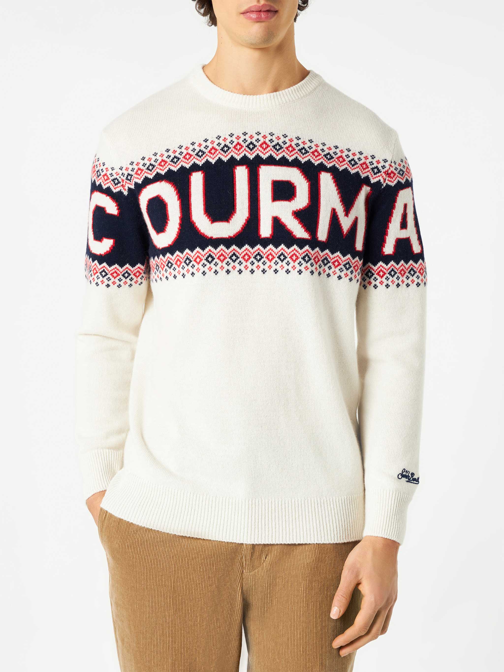 Crewneck Sweater Heron With Courma Jacquard White