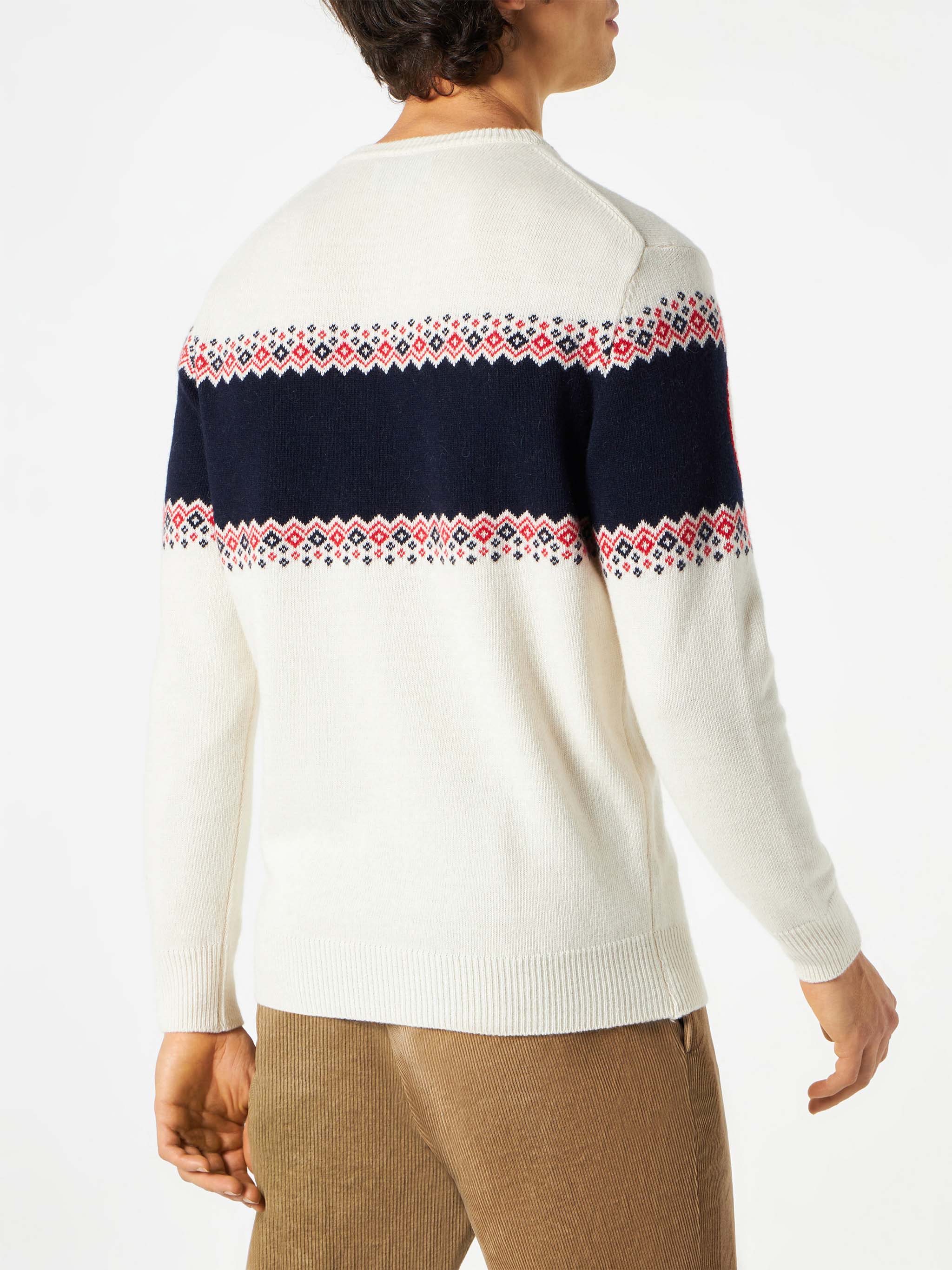 Crewneck Sweater Heron With Courma Jacquard White