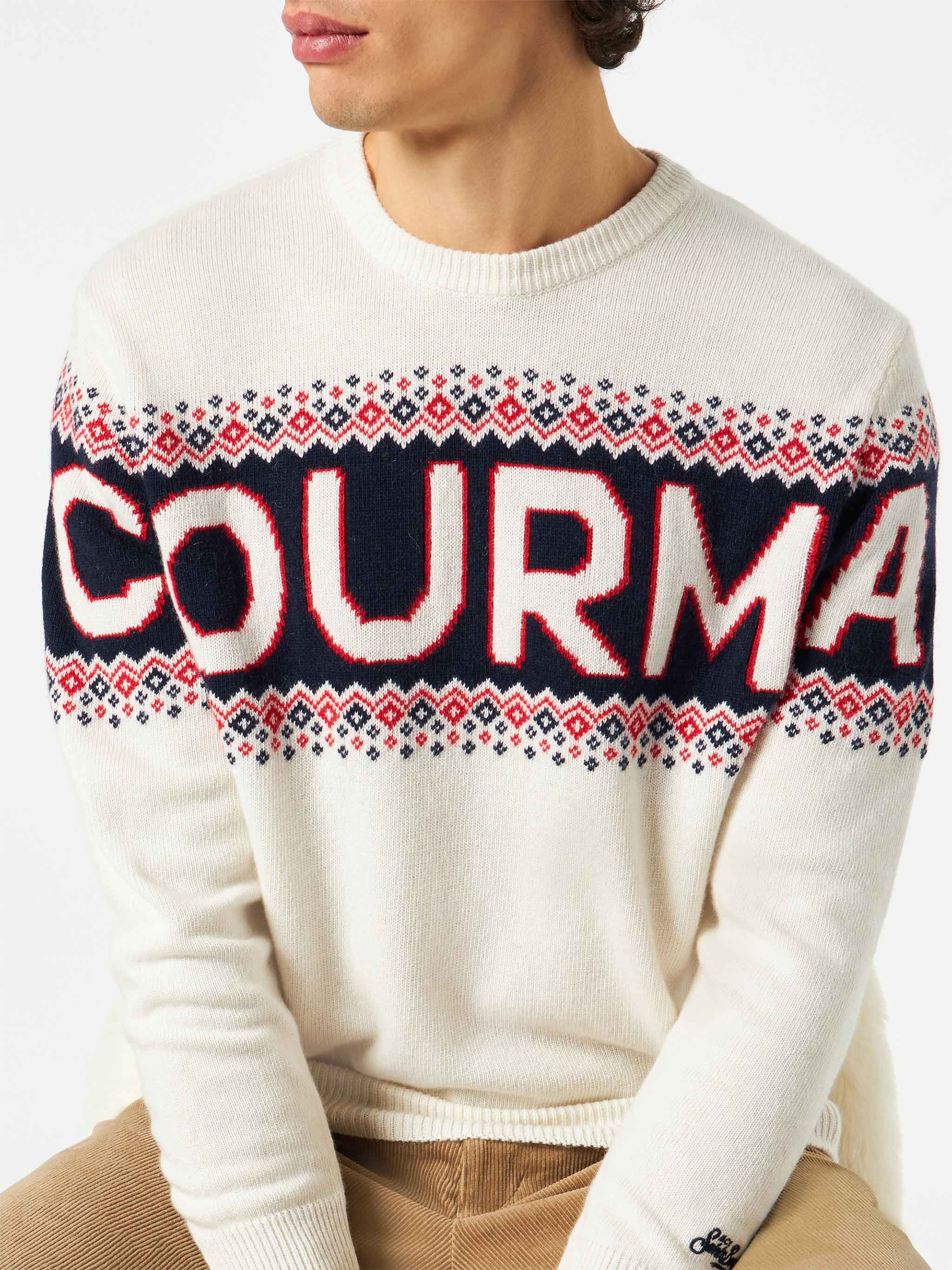 Crewneck Sweater Heron With Courma Jacquard White