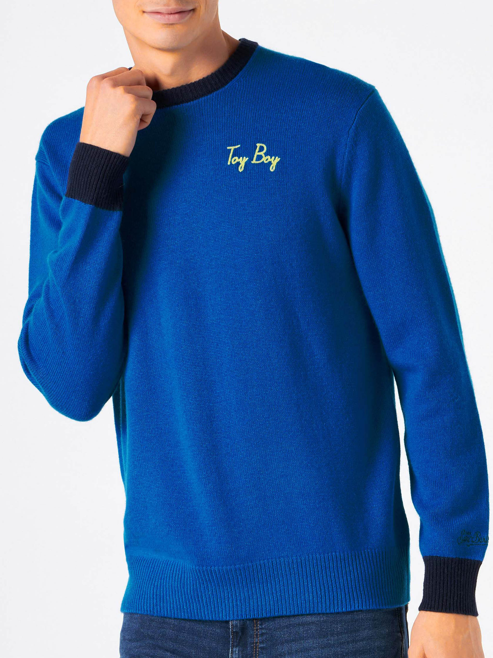 Crewneck Sweater Heron With Toy Boy Embroidery Blue