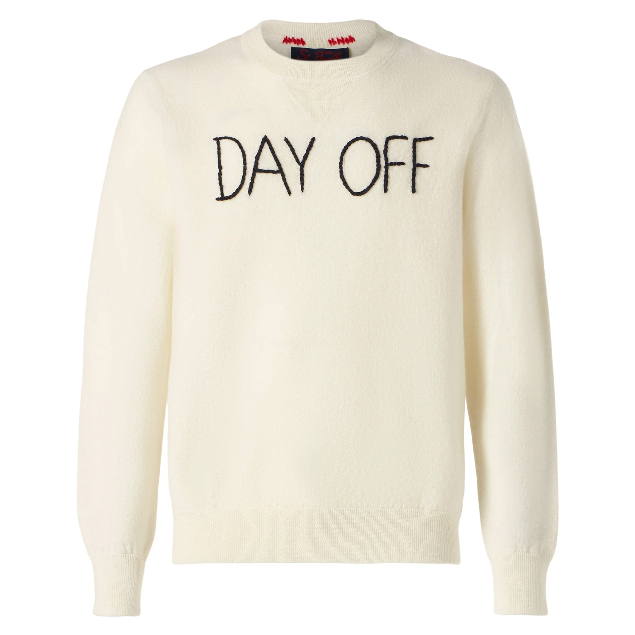 Man Crewneck Knitted Sweater With Day Off Embroidery White
