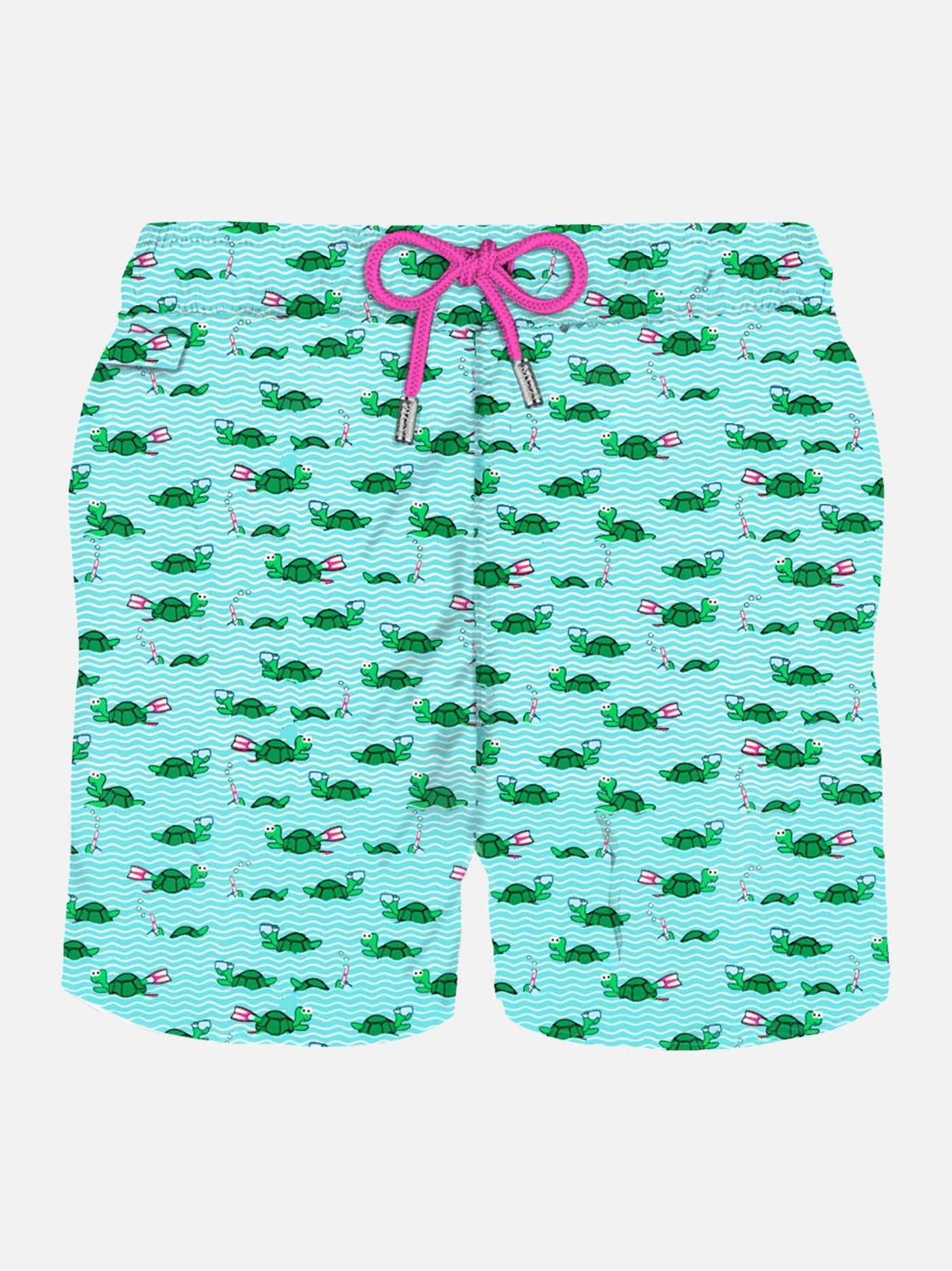 Man Light Fabric Swim Shorts With Swimmer Turtle Print Sky Swimshort
