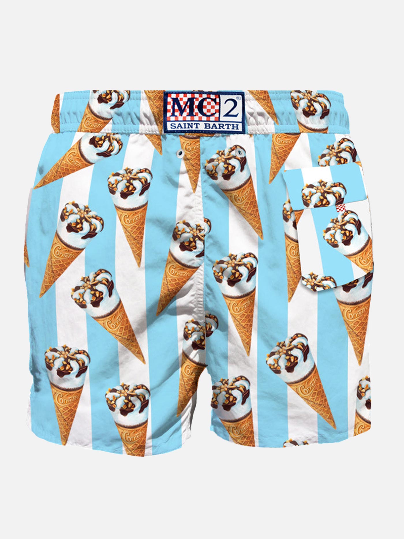 Man Classic Swim Shorts With Cornetto Print | Algida® Special Edition Blue Swimshort