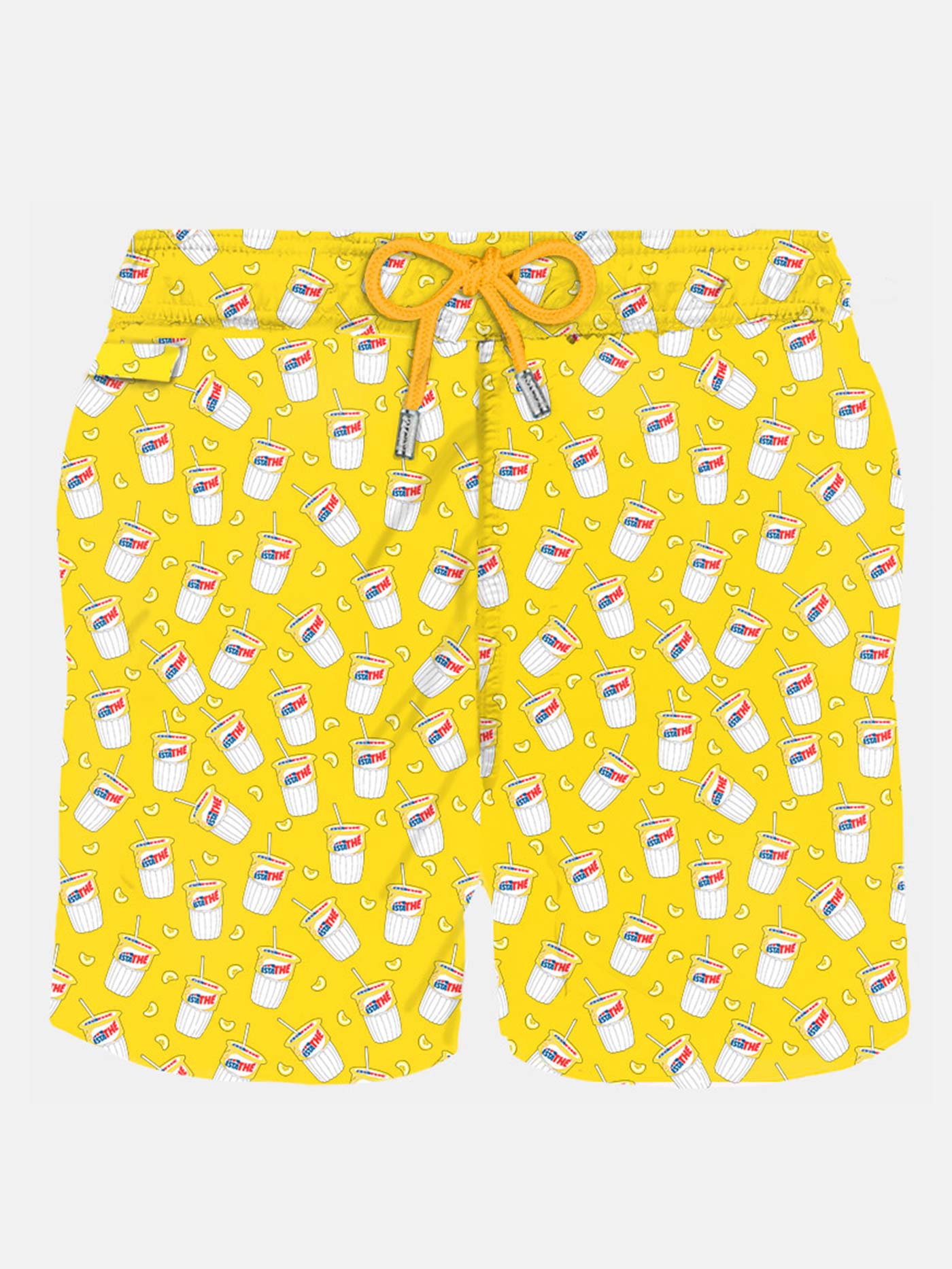 Man Light Fabric Swim Shorts With Estathé Print | Estathe® Special Edition Yellow Swimshort