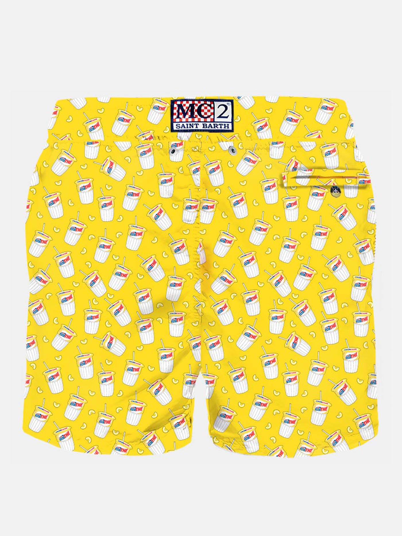 Man Light Fabric Swim Shorts With Estathé Print | Estathe® Special Edition Yellow Swimshort