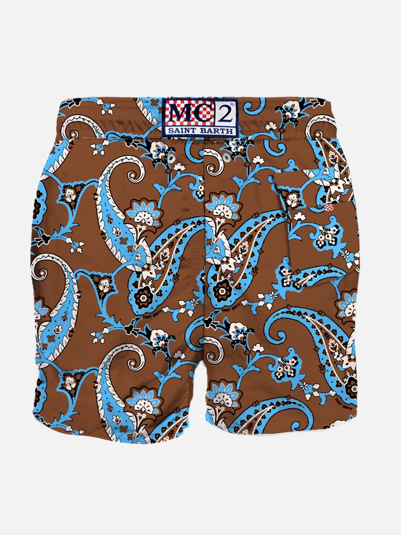 Man Linen Swim Shorts With Paisley Print Brown Swimshort