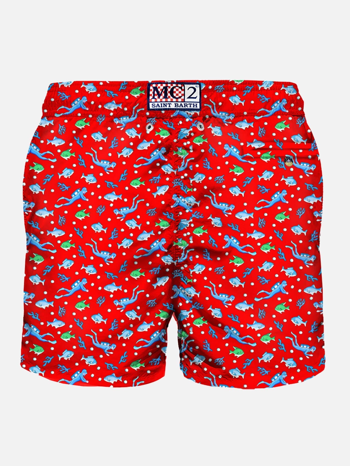 Man Light Fabric Swim Shorts With Diver Print Red Swimshort