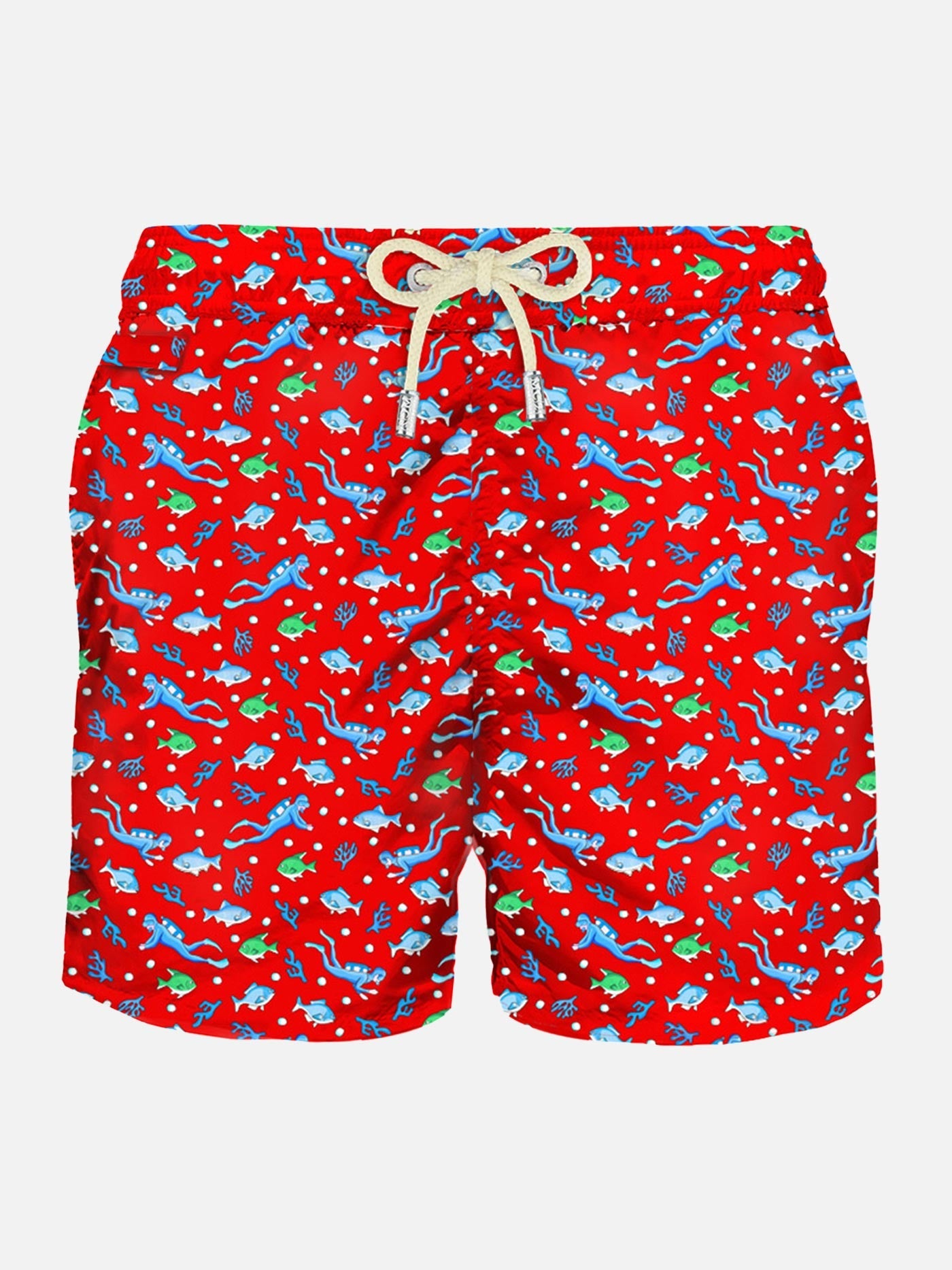 Man Light Fabric Swim Shorts With Diver Print Red Swimshort