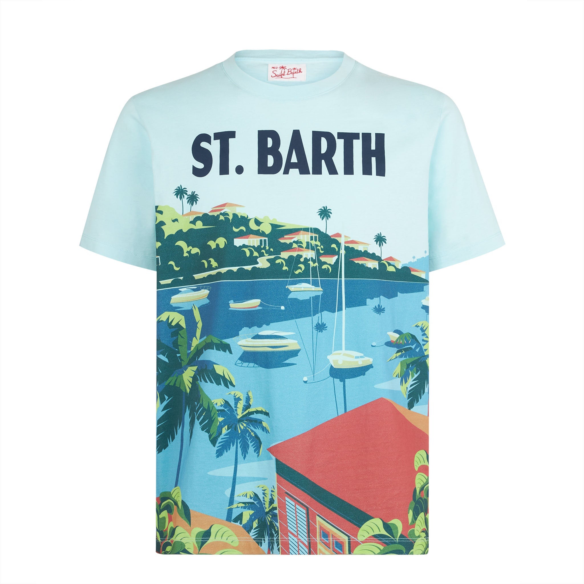 Man Cotton T-Shirt With Saint Barth Postcard Print Green