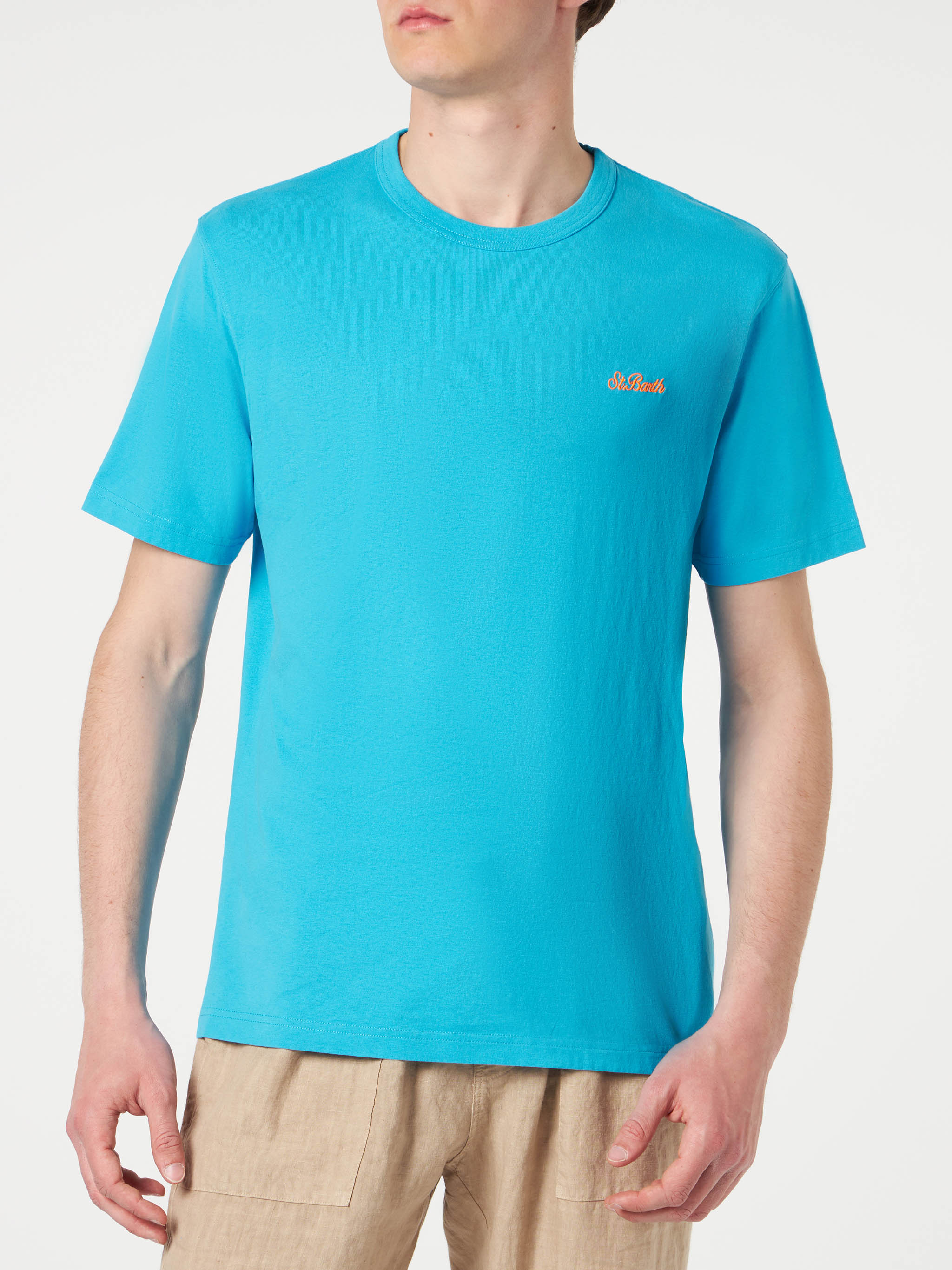Man Light-Blue Cotton T-Shirt Sky