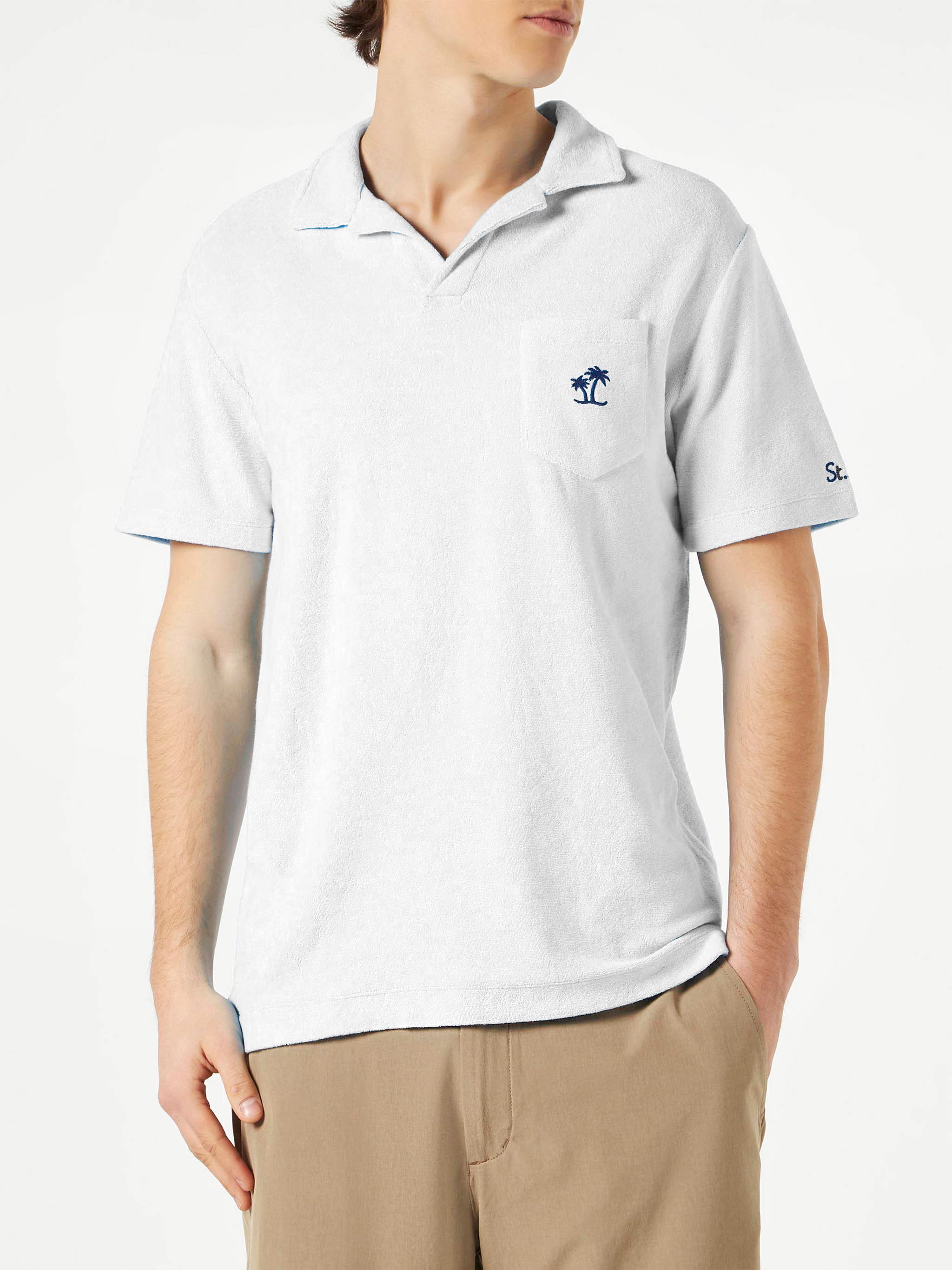 Man White Cotton Terry Polo Shirt