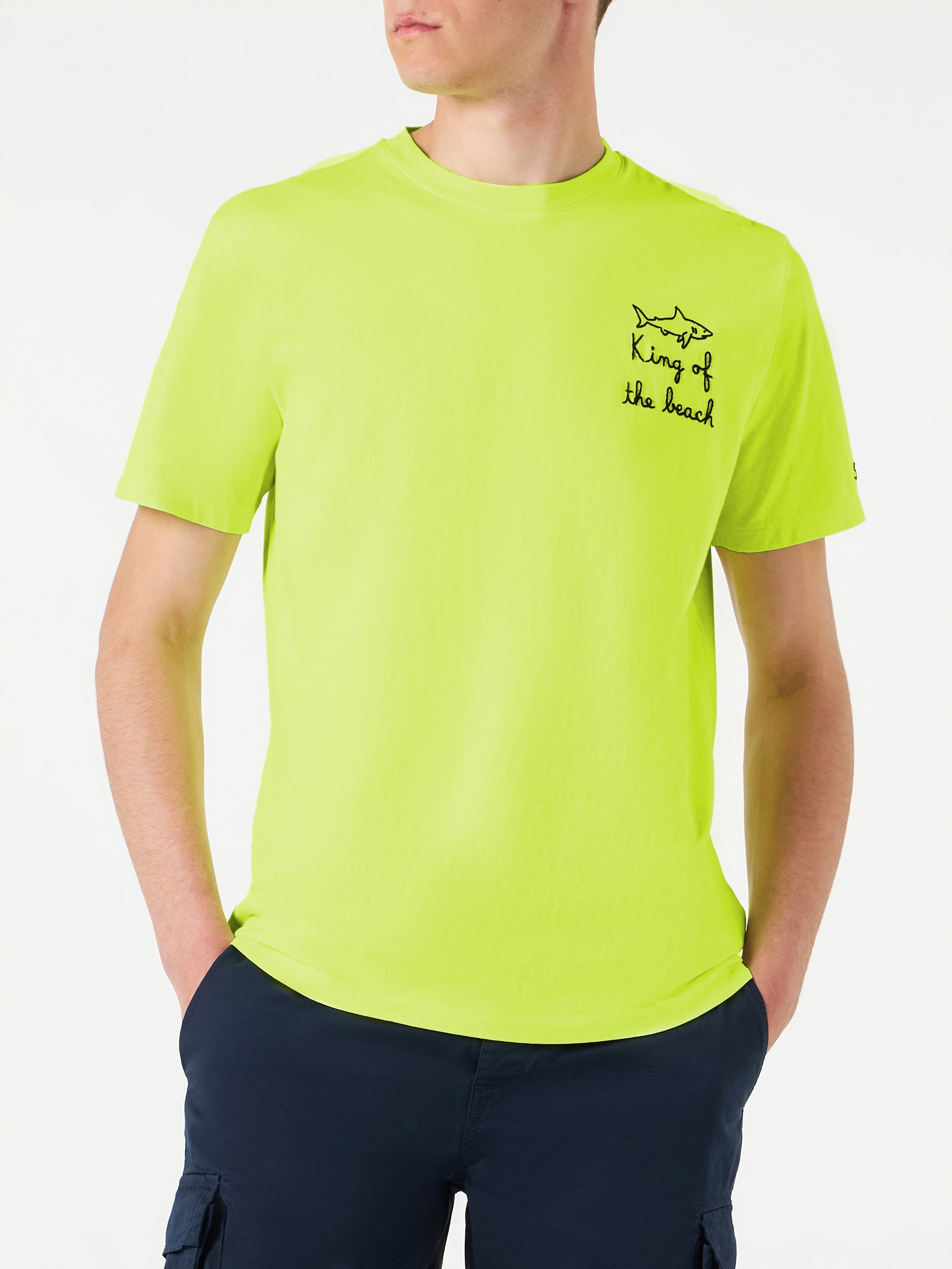 Man T-Shirt With King Of The Beach Embroidery Yellow