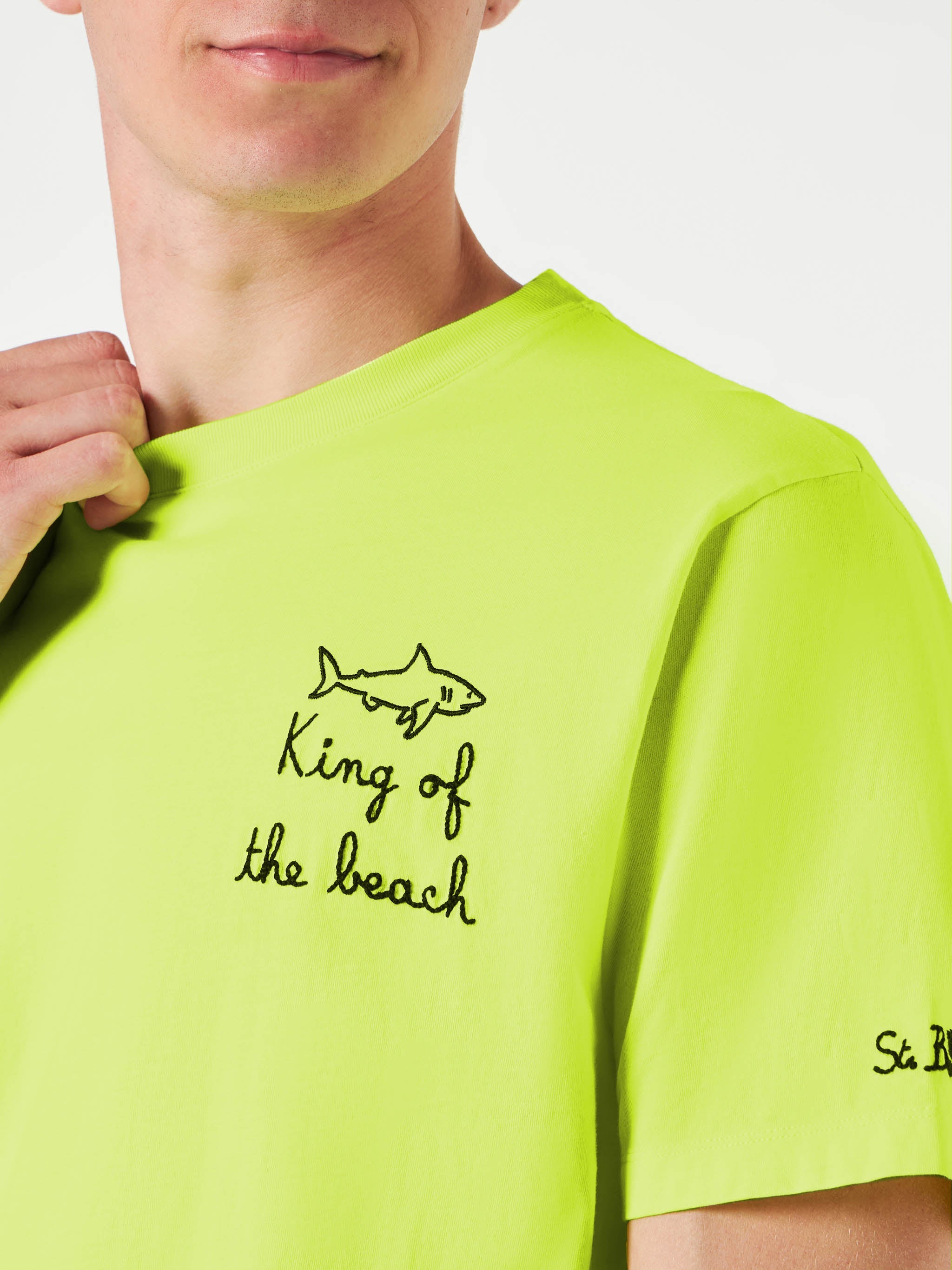 Man T-Shirt With King Of The Beach Embroidery Yellow