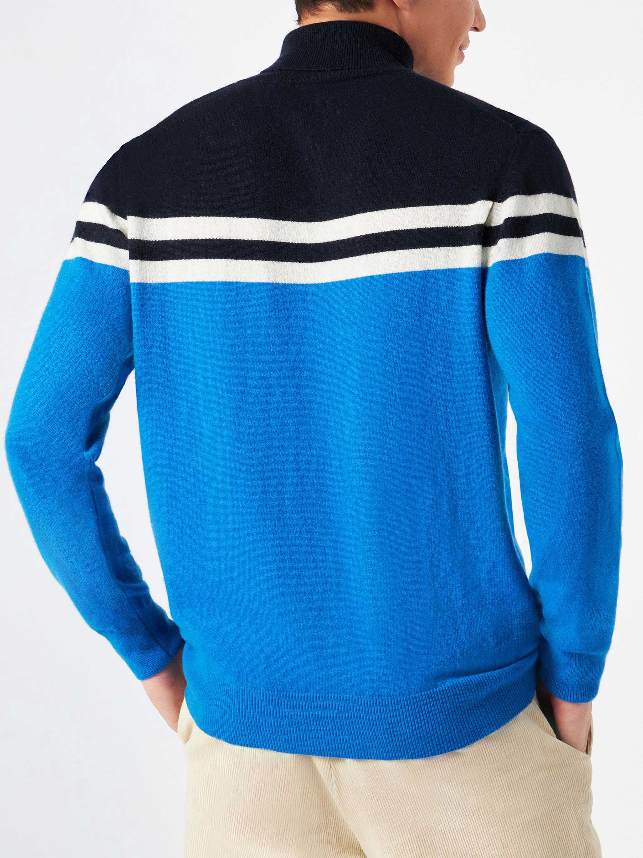 Turtleneck Sweater Blended Cashmere With Patch Blue