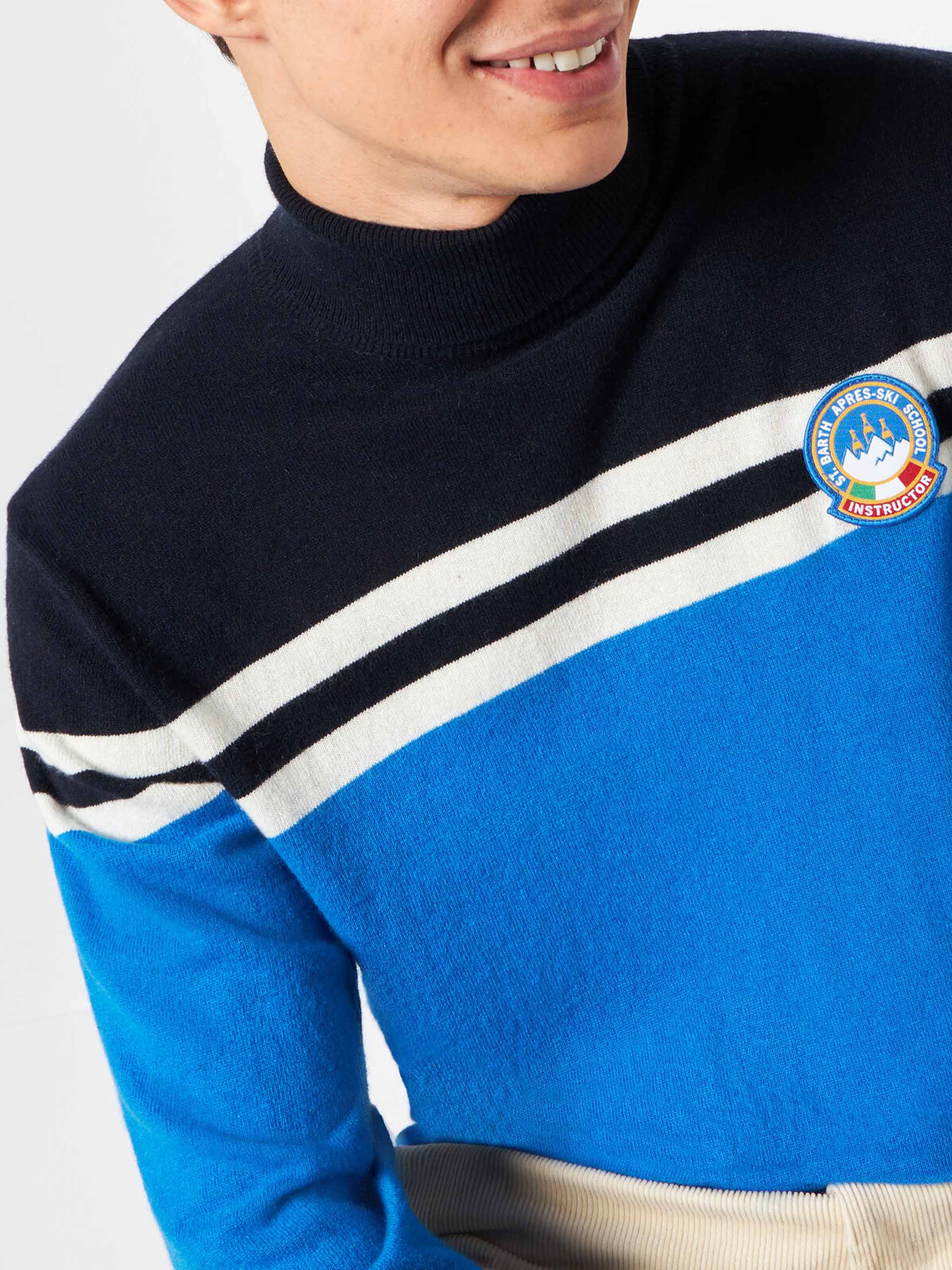 Turtleneck Sweater Blended Cashmere With Patch Blue