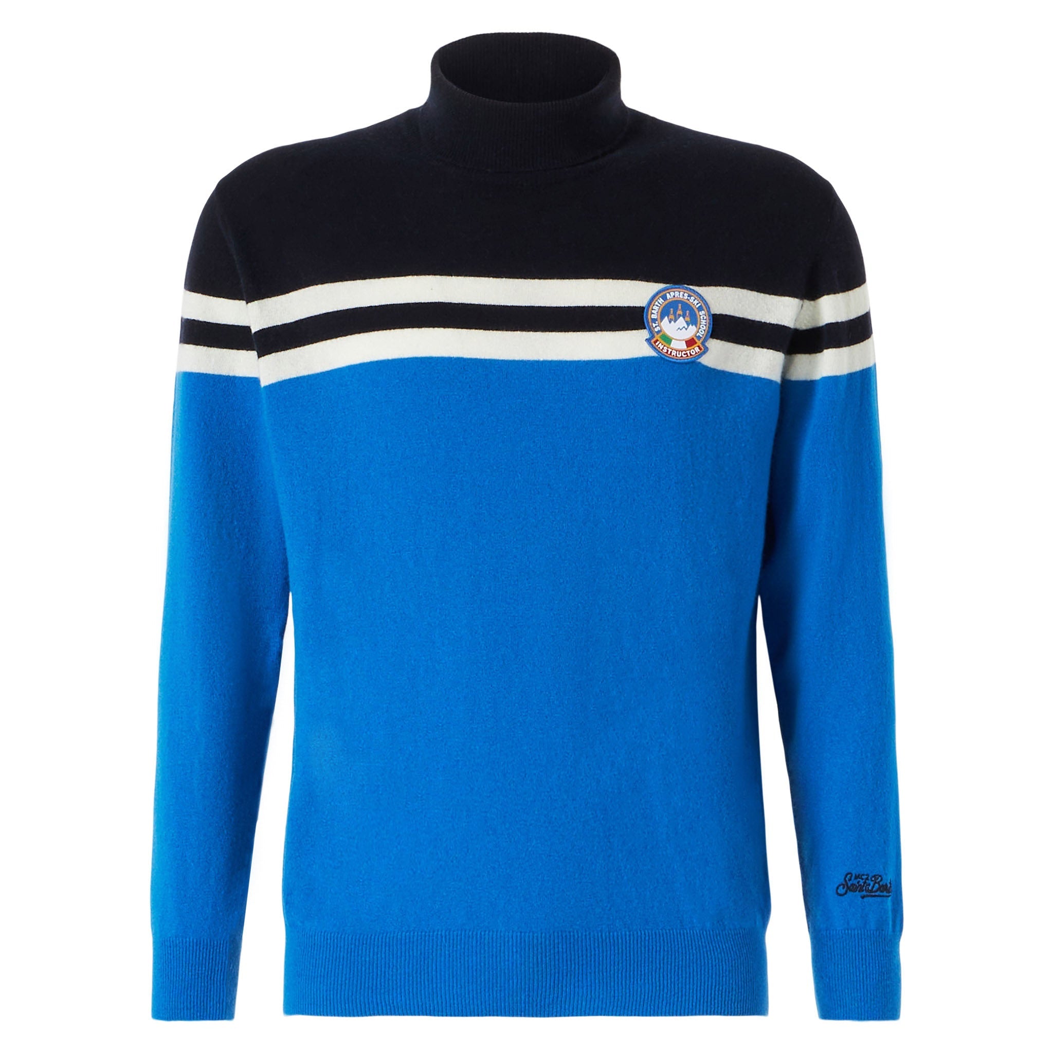 Turtleneck Sweater Blended Cashmere With Patch Blue