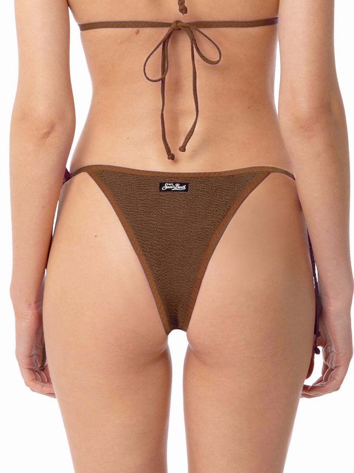 Brown Norah String Cheeky Crinkle Swim Briefs Bottom