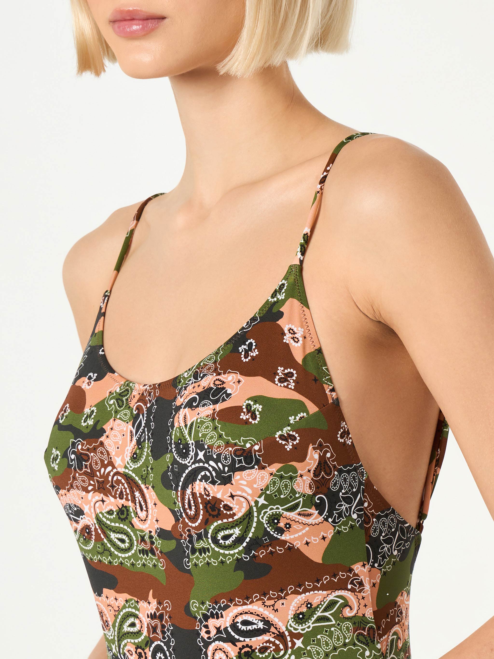 Mimetic Bandanna Print One Piece Swimsuit Grey