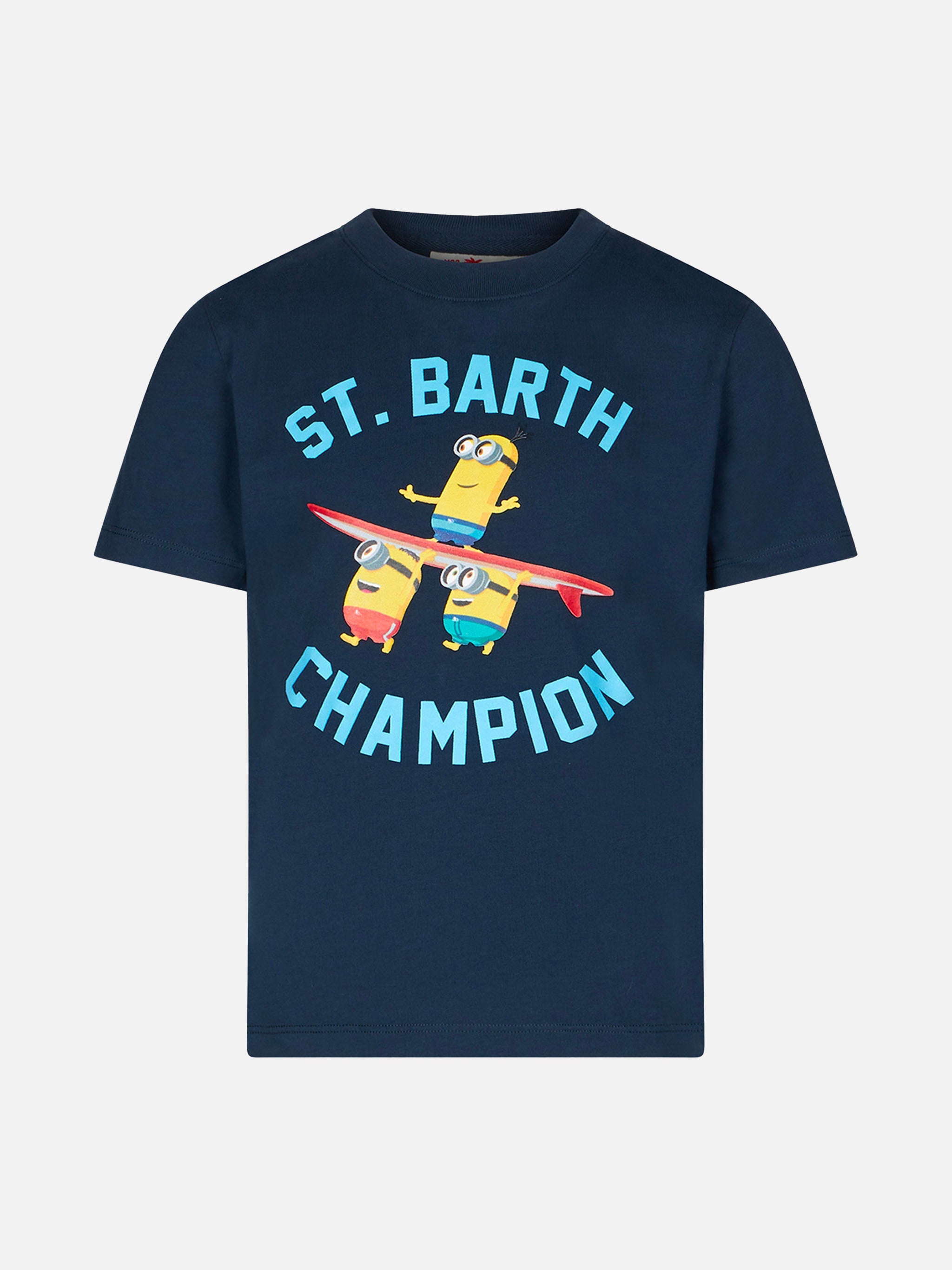 Boy Cotton T-Shirt With St. Barth Champion Minions Print | Special Edition Blue